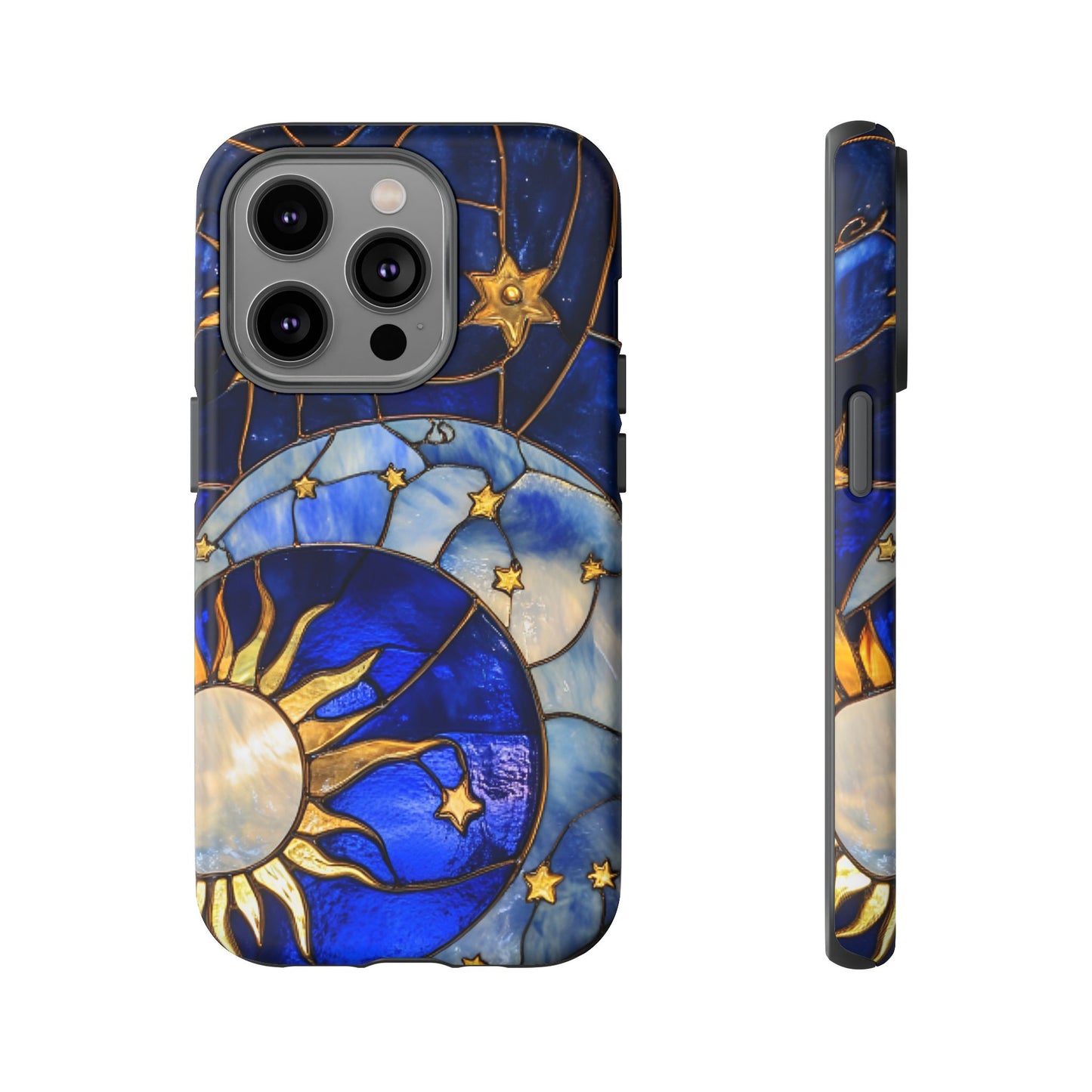 Moon and Sun Stained Glass Phone Case - iPhone 16 15 14 13 12 11, Samsung Galaxy & Google Pixel Phone Covers