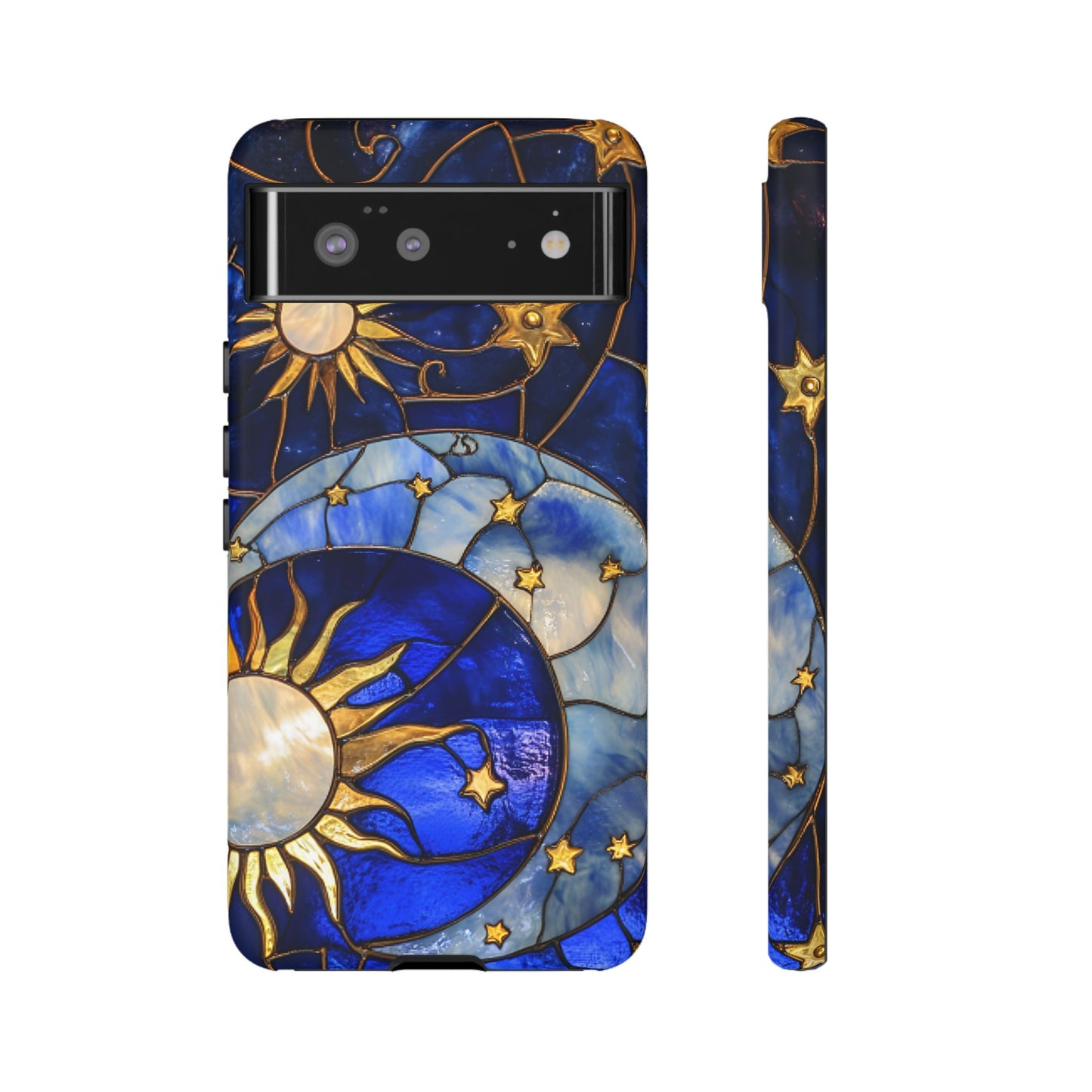 Moon and Sun Stained Glass Phone Case - iPhone 16 15 14 13 12 11, Samsung Galaxy & Google Pixel Phone Covers