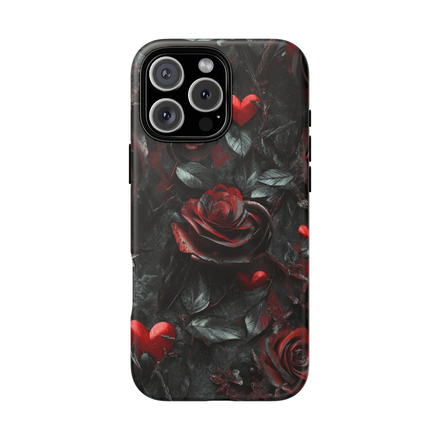 Gothic Valentine Phone Case - Dark Romance Roses and Hearts for iPhone 16 15 14 13 12 11, Samsung Galaxy & Google Pixel