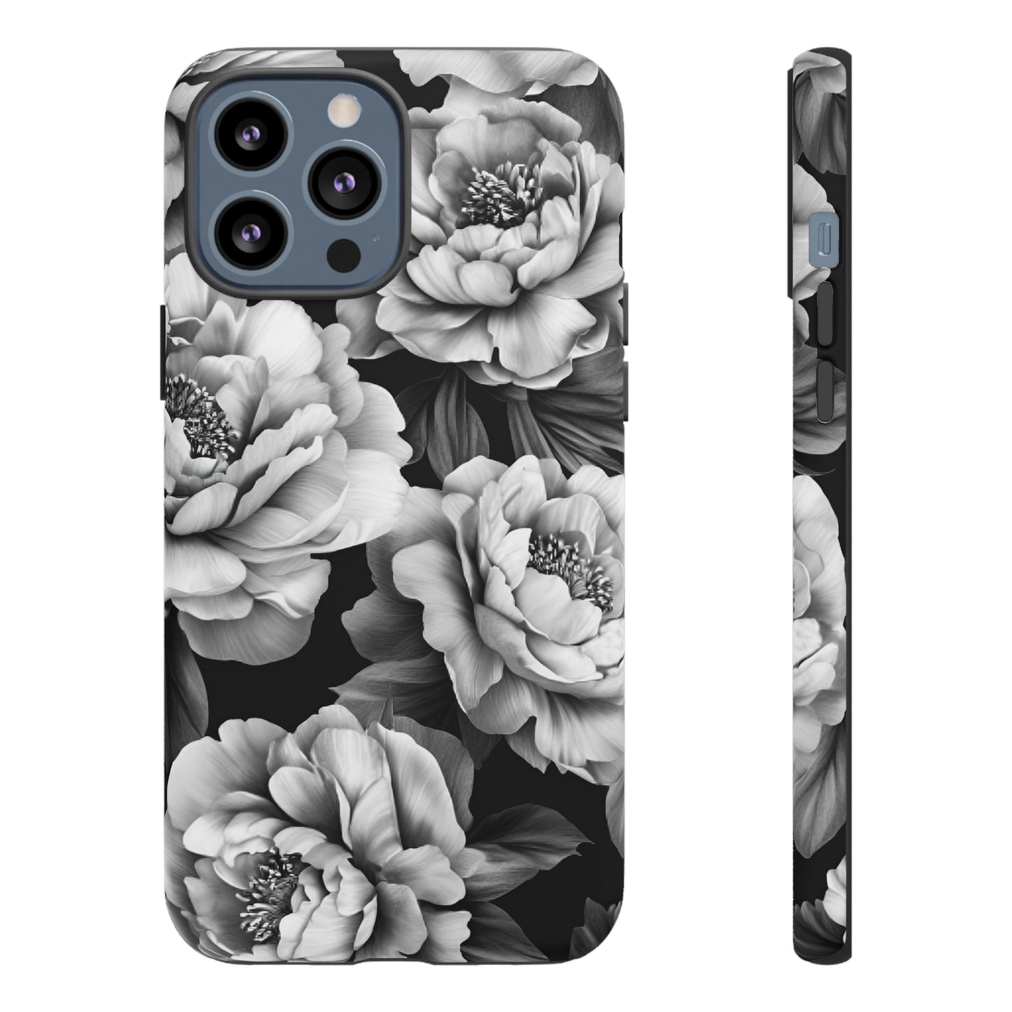 Black and White Peony Flower Phone Case - Aesthetic Dark Floral Phone Cases - iPhone 16 15 14 13 12 11, Samsung Galaxy & Google Pixel Phone Covers