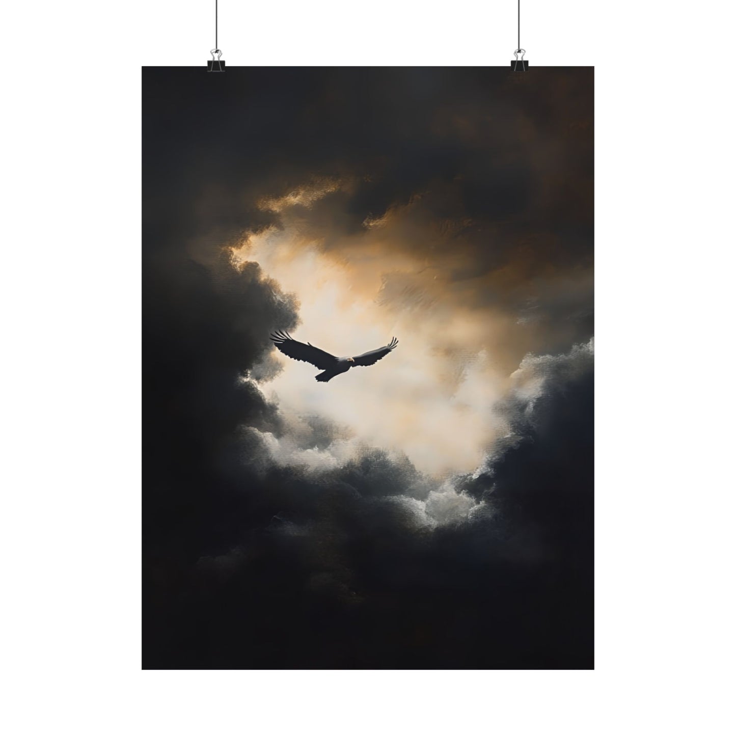 Eagle Flying Painting - Moody Wildlife Poster - Wild Bird Print - Dark Cloud Painting - Sky Wall Art