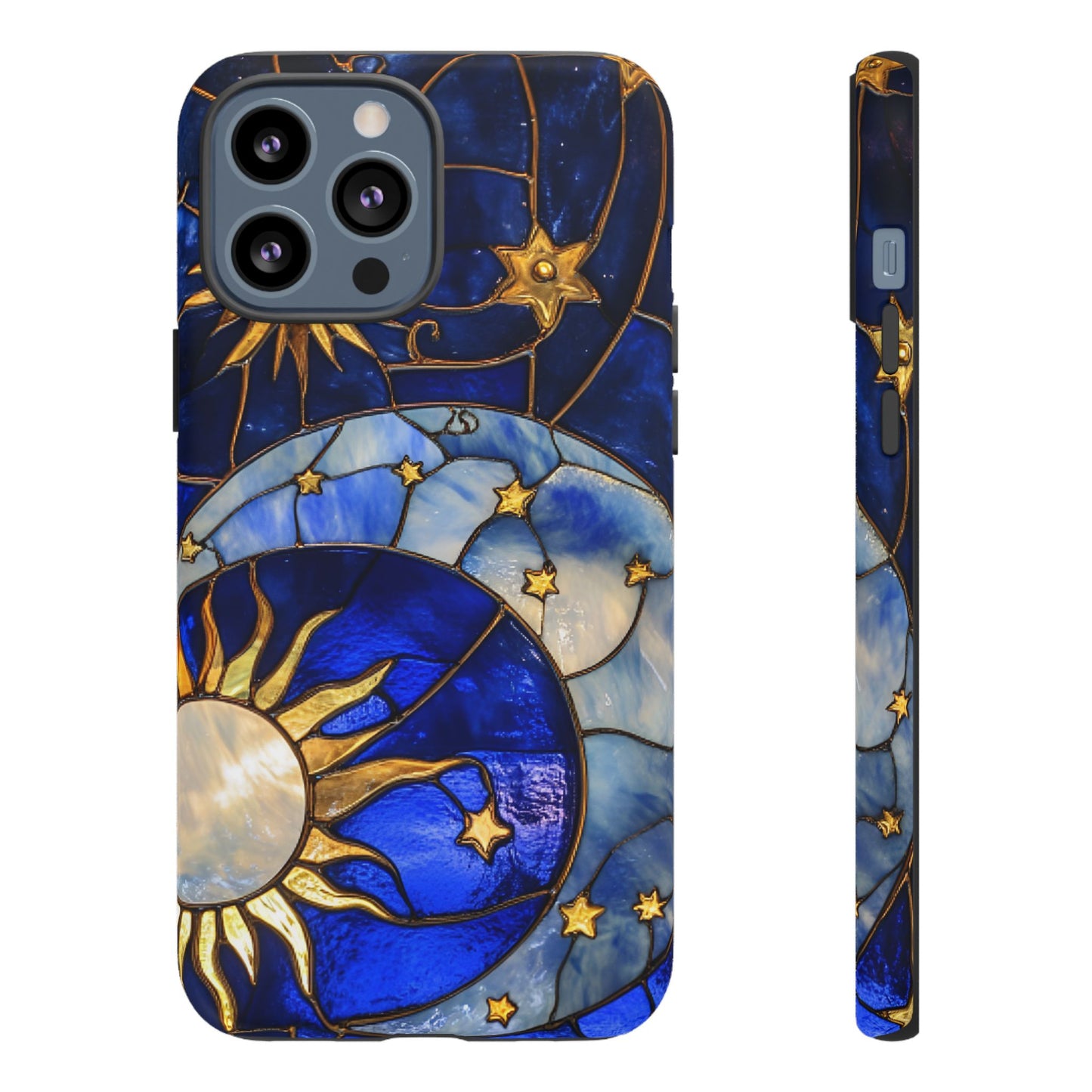 Moon and Sun Stained Glass Phone Case - iPhone 16 15 14 13 12 11, Samsung Galaxy & Google Pixel Phone Covers