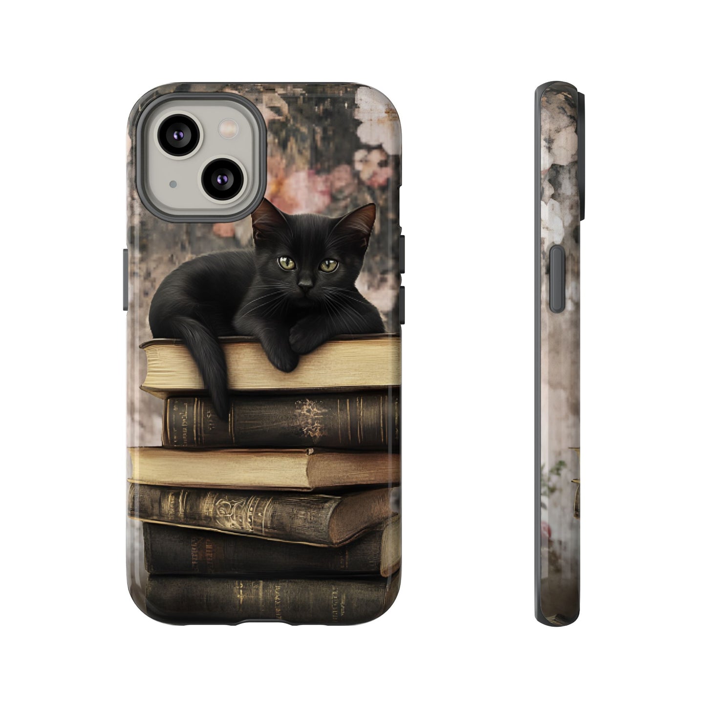 Black Cat and Books Phone Case - Vintage Dark Academia Library Phone Cases - iPhone 16 15 14 13 12 11, Samsung Galaxy & Google Pixel Phone Covers