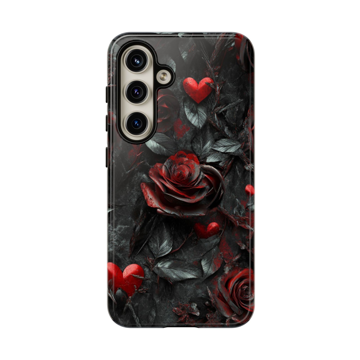 Gothic Valentine Phone Case - Dark Romance Roses and Hearts - iPhone 16 15 14 13 12 11, Samsung Galaxy & Google Pixel Phone Covers