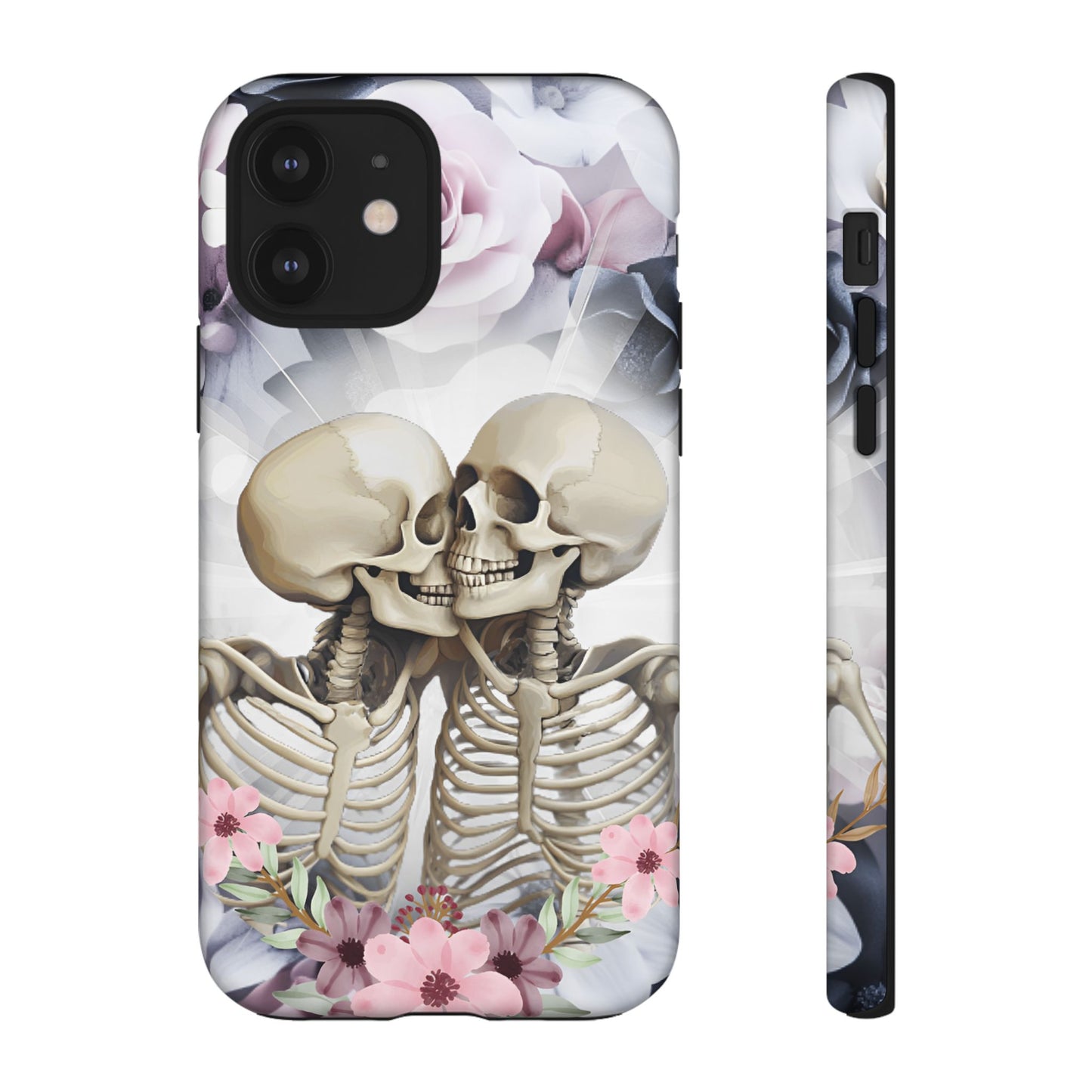 Skeleton Couple Phone Case - Floral Love Halloween Phone Cases for iPhone 16 15 14 13 12 11, Samsung Galaxy & Google Pixel