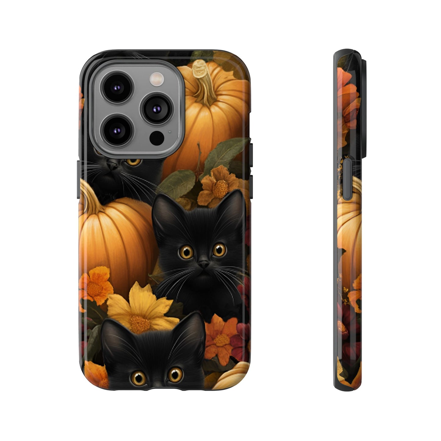 Black Cats and Pumpkins Phone Case - Cute Halloween Phone Cases - iPhone 16 15 14 13 12 11, Samsung Galaxy & Google Pixel Phone Covers