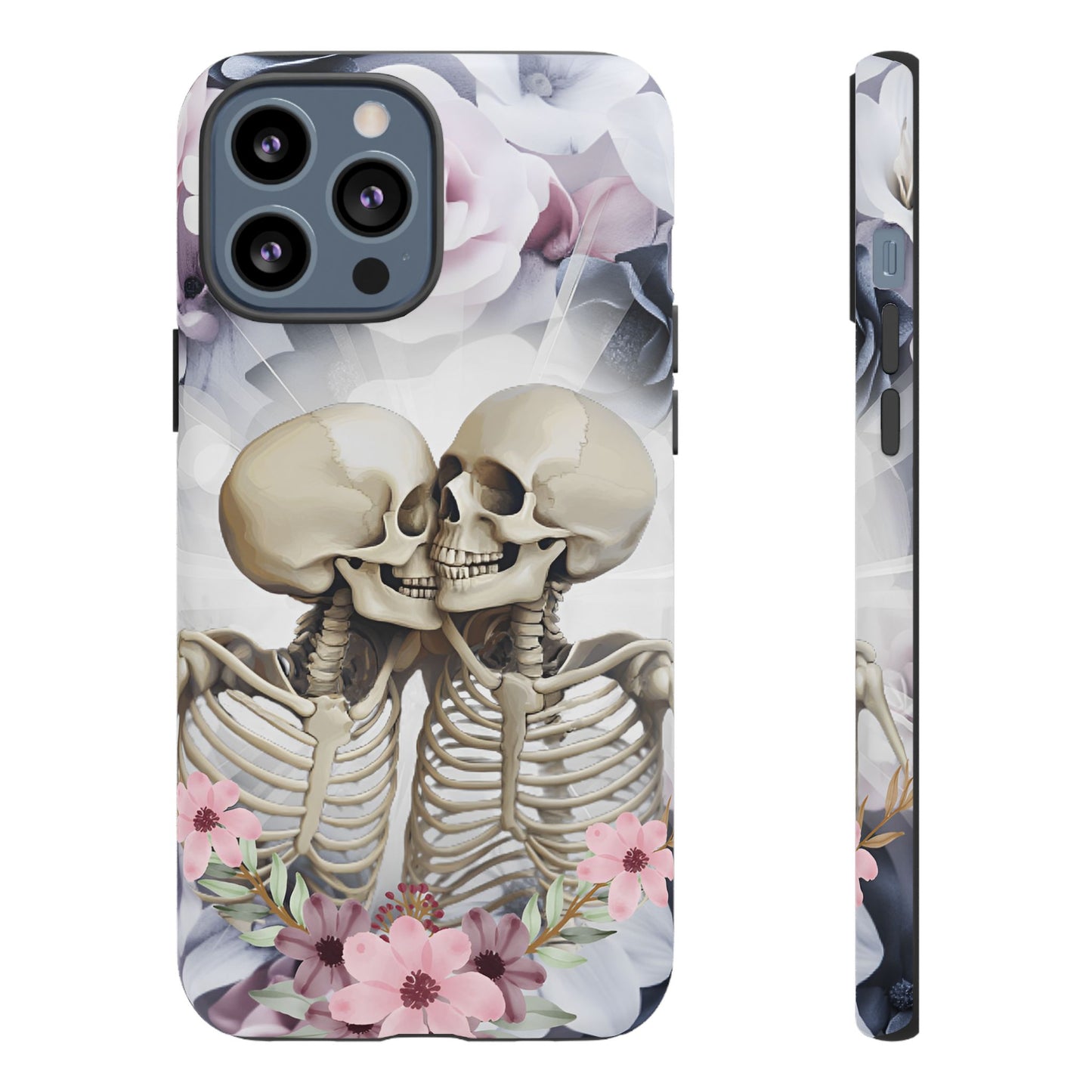 Skeleton Couple Phone Case - Floral Love Halloween Phone Cases for iPhone 16 15 14 13 12 11, Samsung Galaxy & Google Pixel