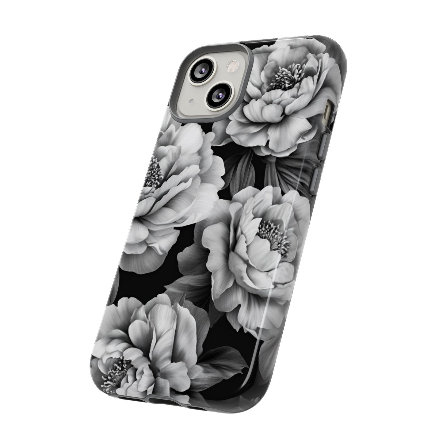 Black and White Peony Flower Phone Case - Aesthetic Dark Floral Phone Cases - iPhone 16 15 14 13 12 11, Samsung Galaxy & Google Pixel Phone Covers