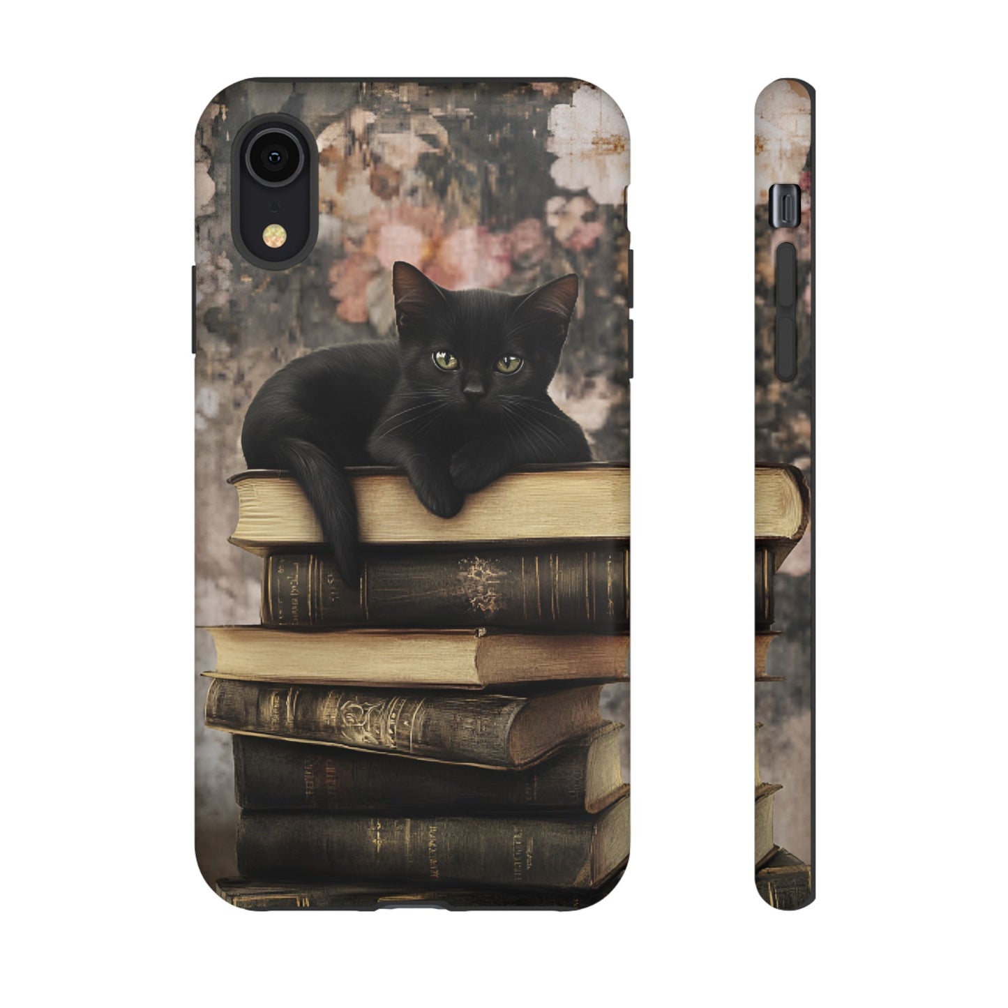 Black Cat and Books Phone Case - Vintage Dark Academia Library Phone Cases - iPhone 16 15 14 13 12 11, Samsung Galaxy & Google Pixel Phone Covers - Boo and Bewear