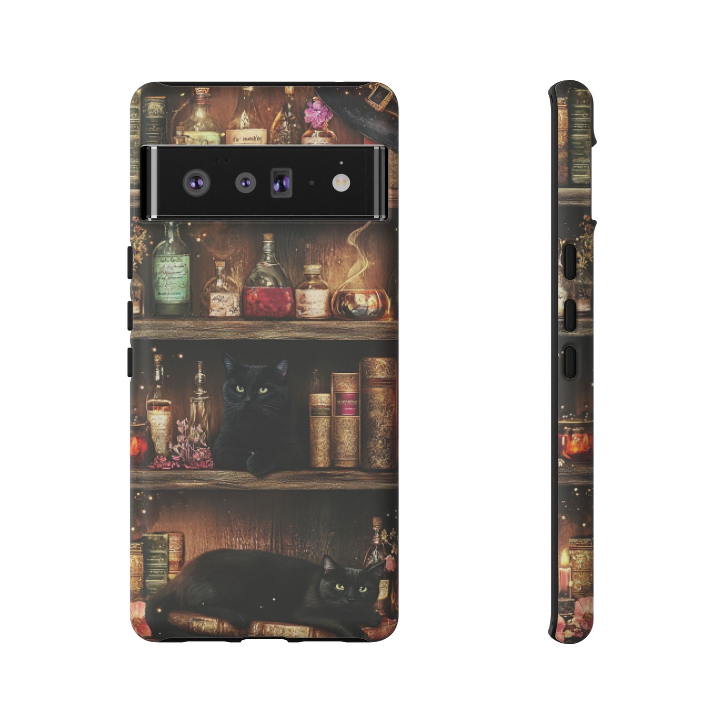 Witch Bookshelf Phone Case - Witchy Books Potions and Black Cats for iPhone 16 15 14 13 12 11, Samsung Galaxy & Google Pixel