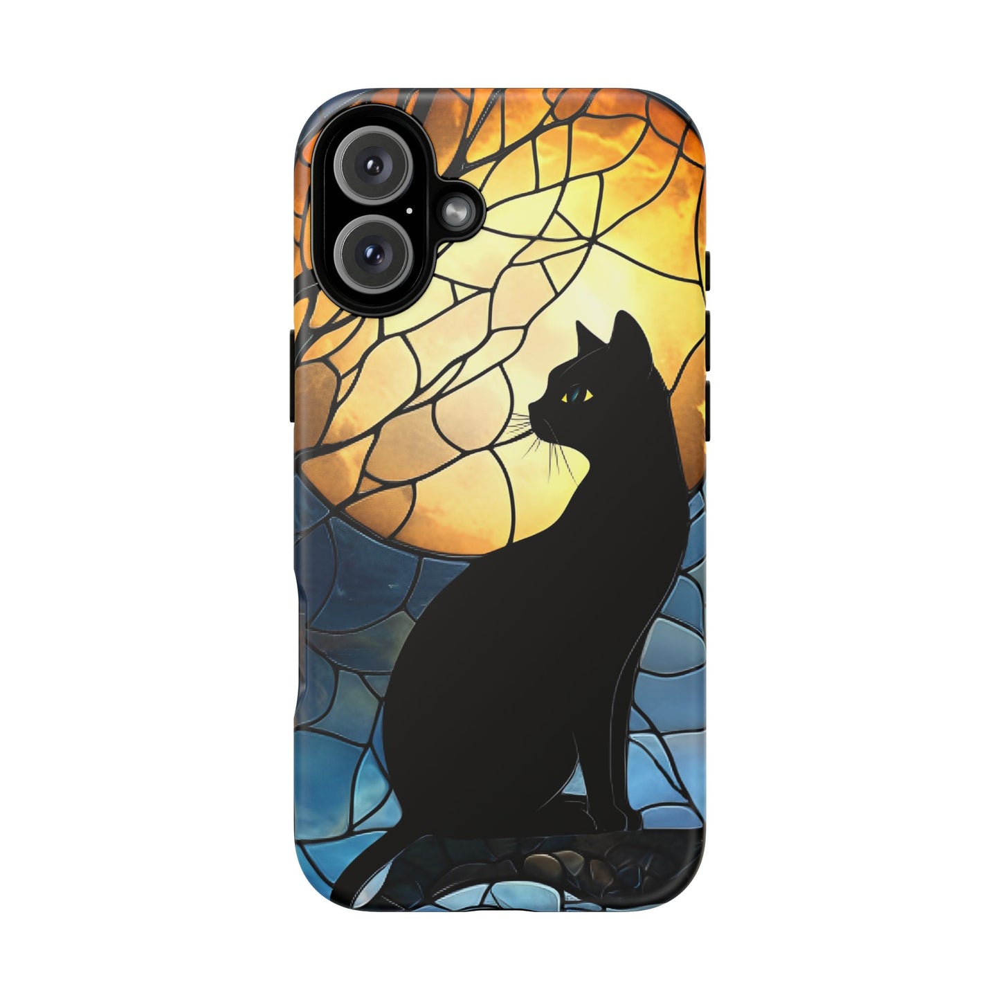 Black Cat and Moon Stained Glass Phone Case - Celestial Cat Lover Phone Cases - iPhone 16 15 14 13 12 11, Samsung Galaxy & Google Pixel Phone Covers