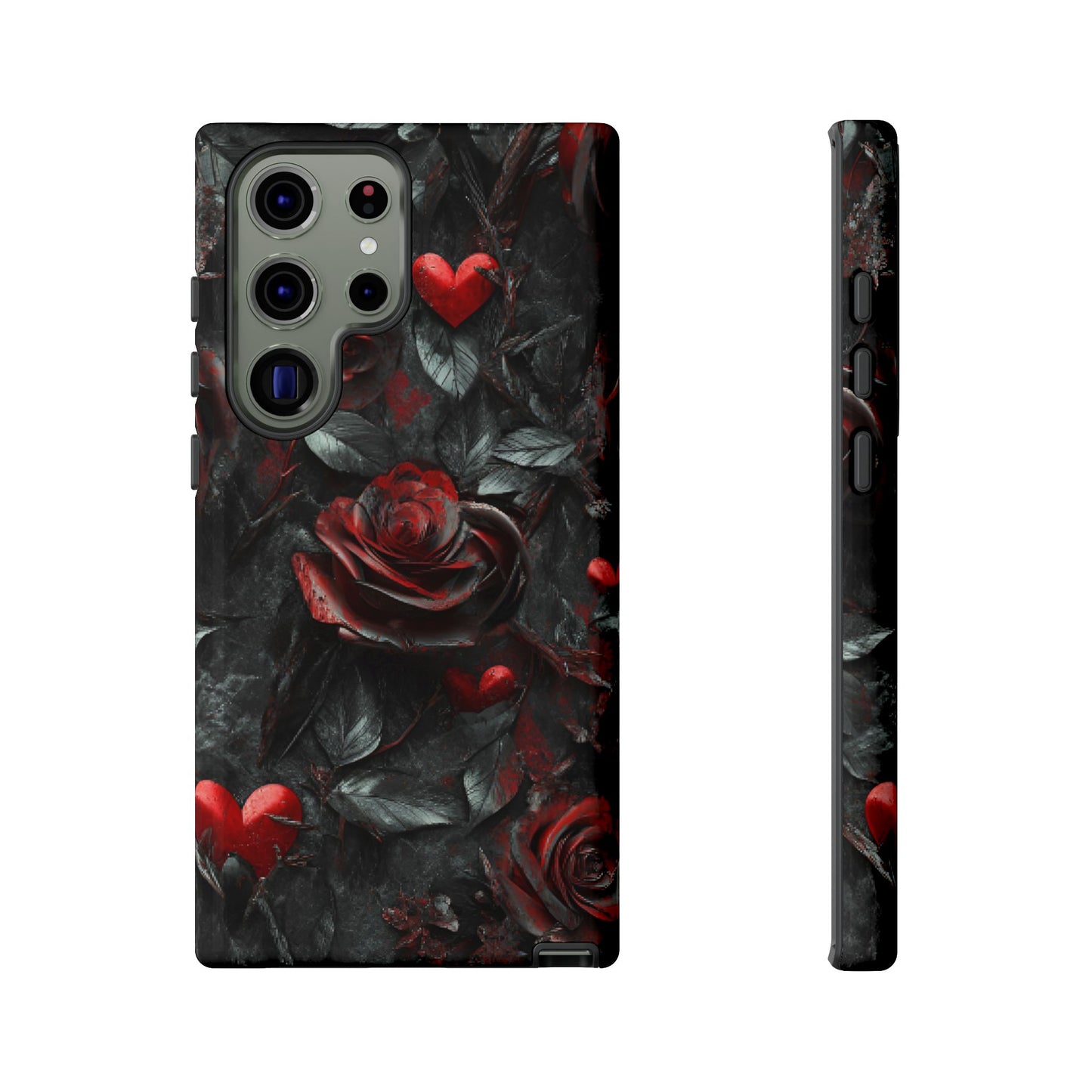 Gothic Valentine Phone Case - Dark Romance Roses and Hearts - iPhone 16 15 14 13 12 11, Samsung Galaxy & Google Pixel Phone Covers