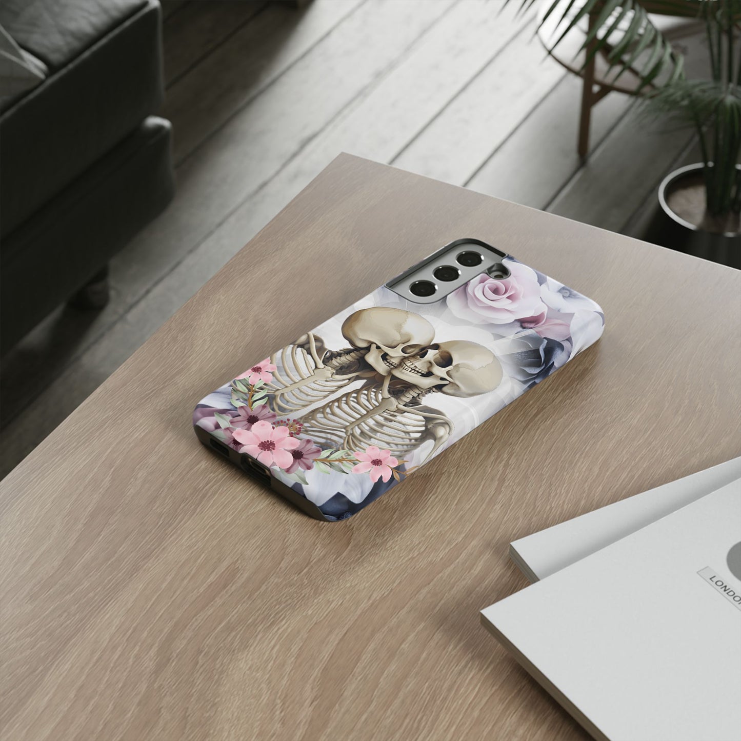 Skeleton Couple Phone Case - Floral Love Halloween Phone Cases for iPhone 16 15 14 13 12 11, Samsung Galaxy & Google Pixel