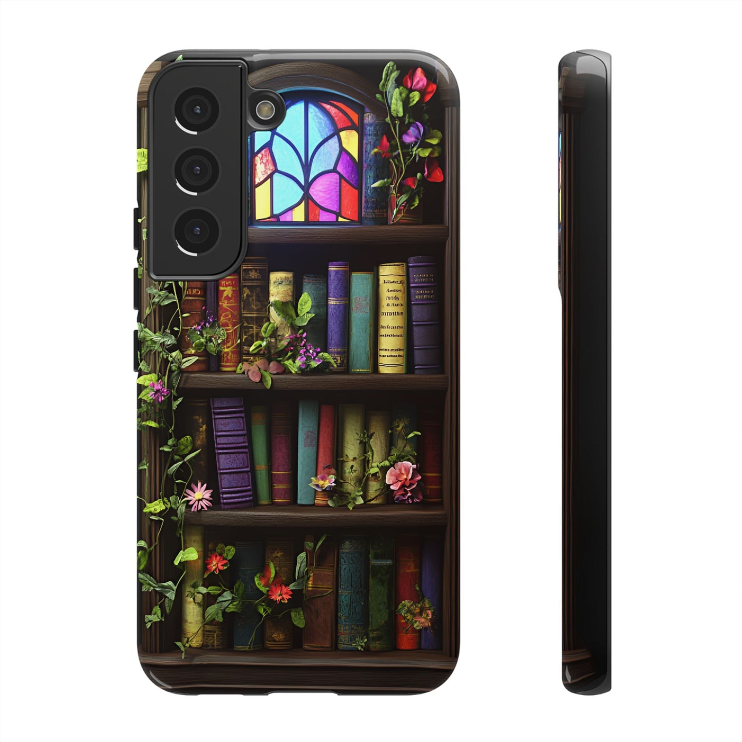 Bookshelf and Stained Glass Window Phone Case - Book Lover Phone Cases - iPhone 16 15 14 13 12 11, Samsung Galaxy & Google Pixel Phone Covers