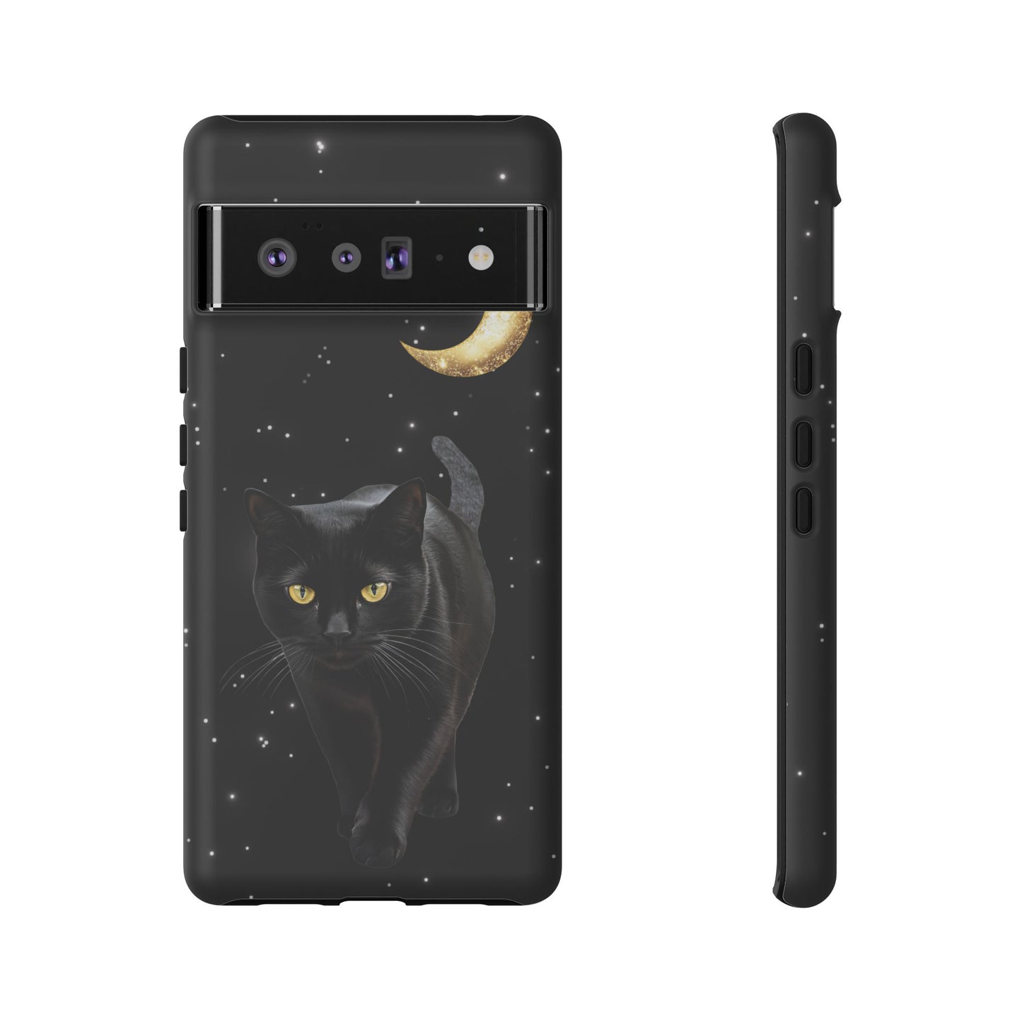 Black Cat and Moon Phone Case - Celestial Cat Lover Phone Cases for iPhone 16 15 14 13 12 11, Samsung Galaxy & Google Pixel