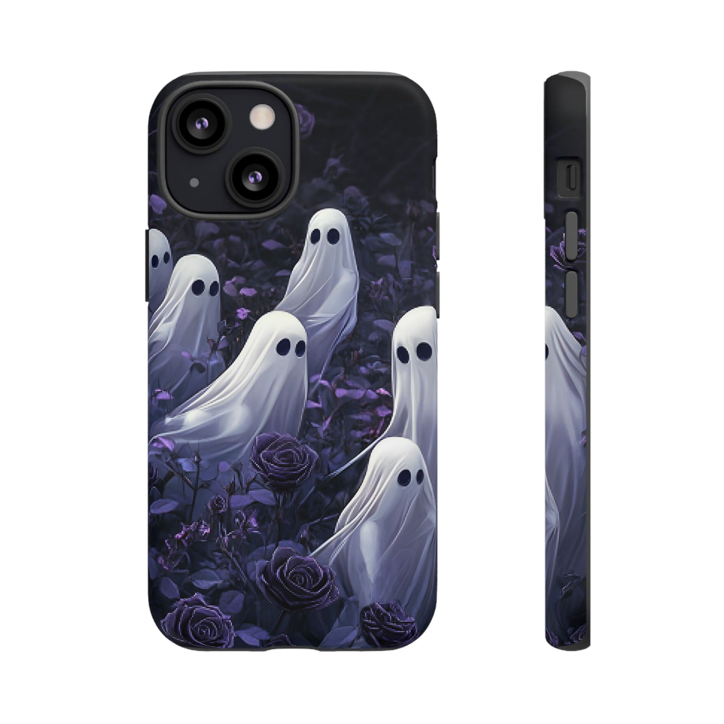 Halloween Phone Case - Ghosts in Purple Rose Garden - iPhone 16 15 14 13 12 11, Samsung Galaxy & Google Pixel Phone Covers