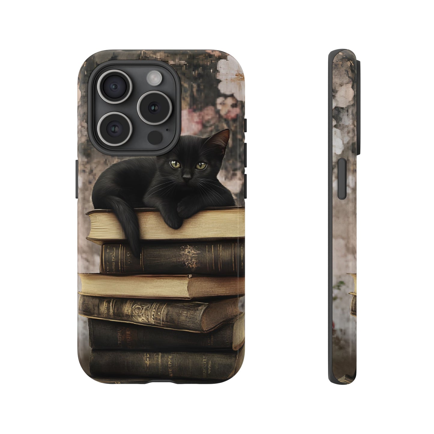 Black Cat and Books Phone Case - Vintage Dark Academia Library Phone Cases - iPhone 16 15 14 13 12 11, Samsung Galaxy & Google Pixel Phone Covers