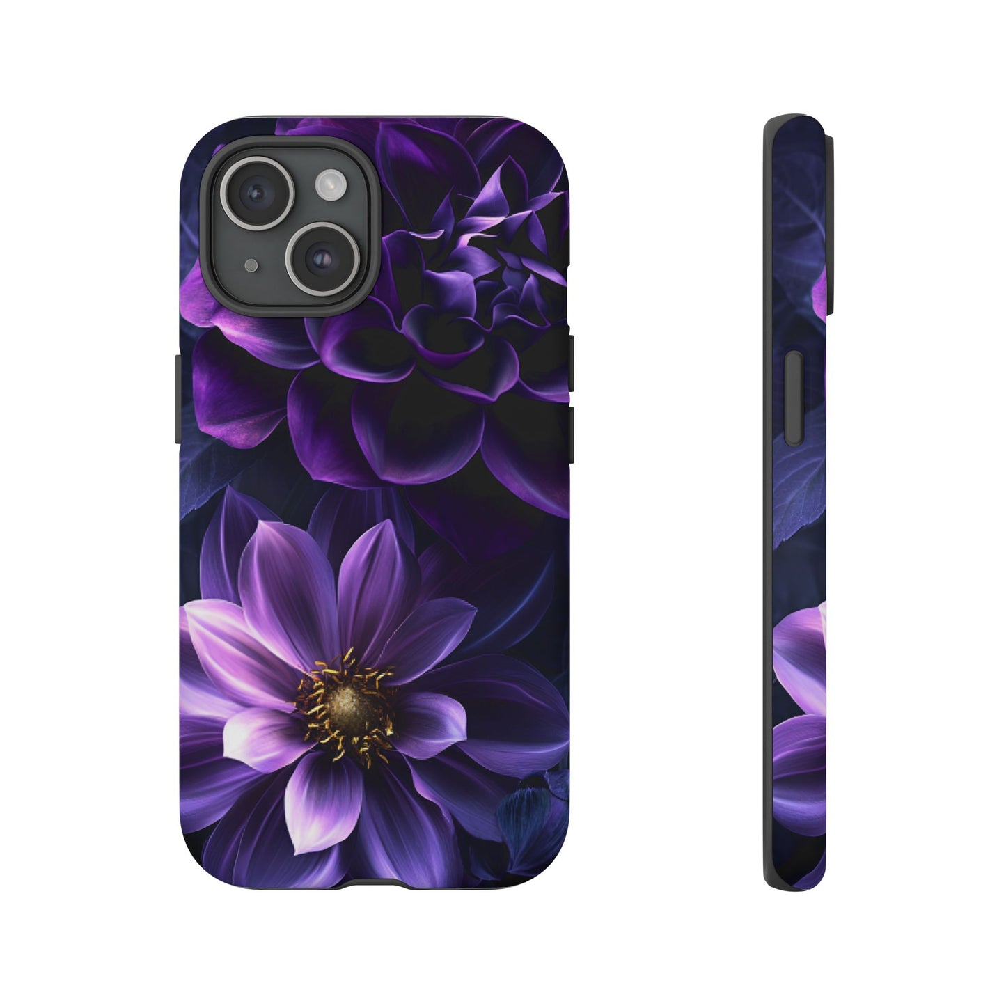 Black and Purple Flowers Phone Case - Dark Gothic Bloom Phone Cases - iPhone 16 15 14 13 12 11, Samsung Galaxy & Google Pixel Phone Covers