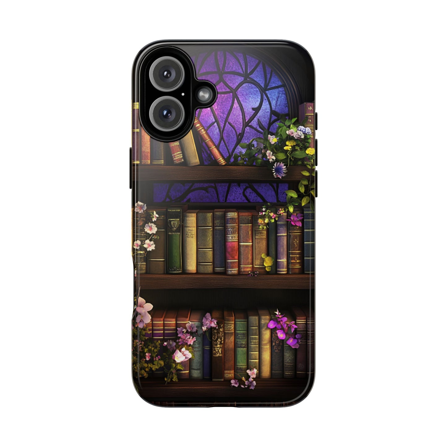 Bookshelf Phone Case - Dark Academia Stained Glass Phone Cases - iPhone 16 15 14 13 12 11, Samsung Galaxy & Google Pixel Phone Covers - Boo and Bewear