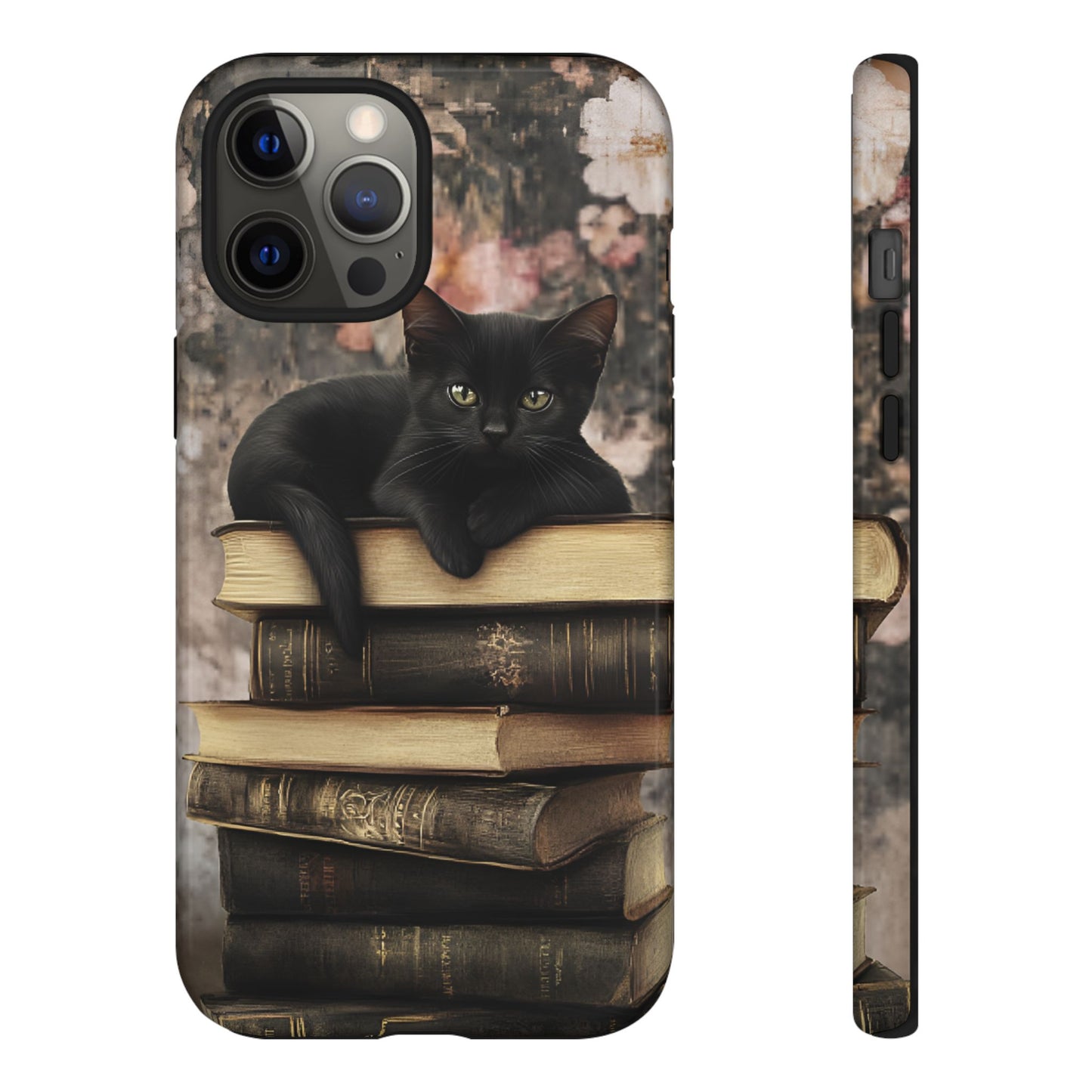 Black Cat and Books Phone Case - Vintage Dark Academia Library Phone Cases - iPhone 16 15 14 13 12 11, Samsung Galaxy & Google Pixel Phone Covers