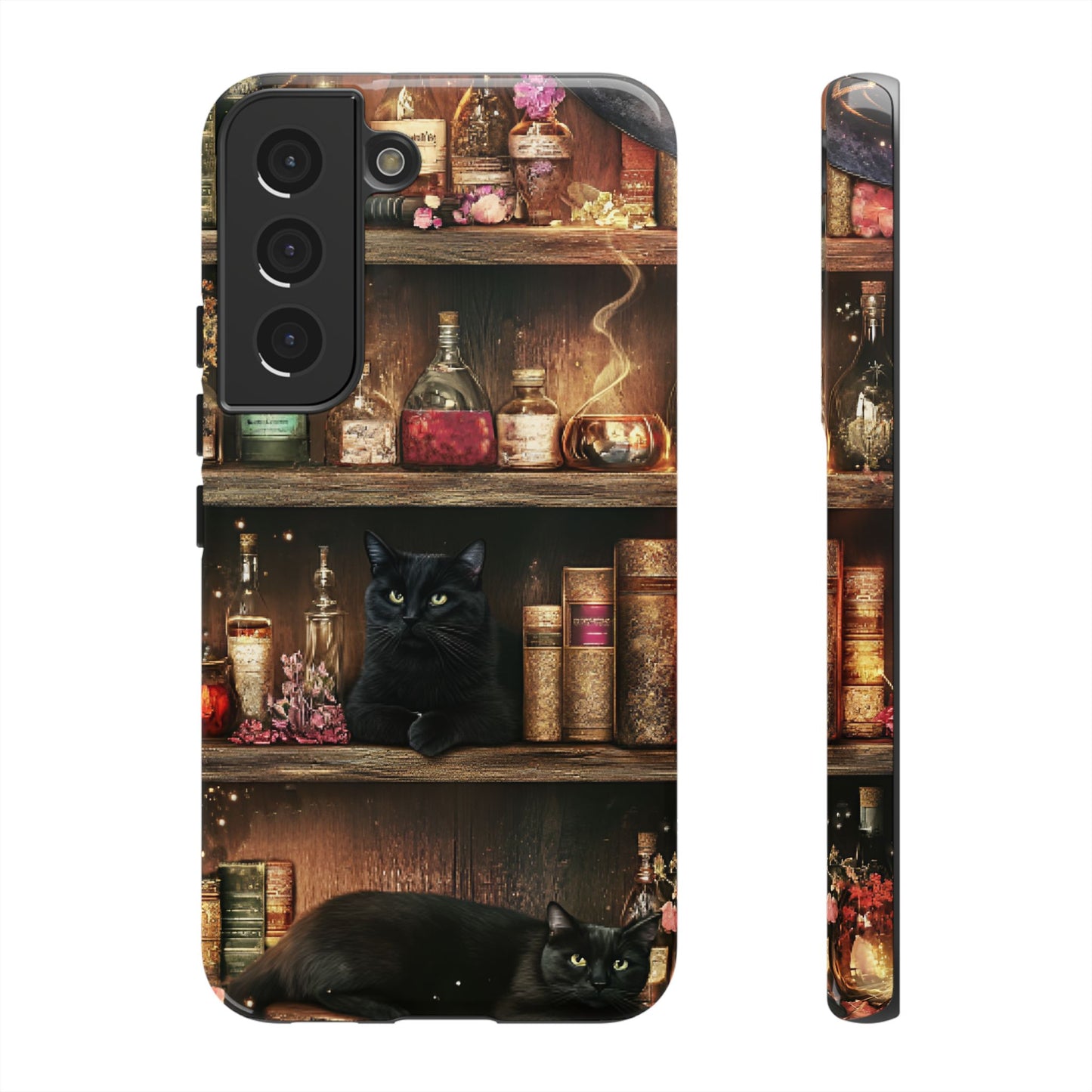 Witch Bookshelf Phone Case - Witchy Books Potions and Black Cats for iPhone 16 15 14 13 12 11, Samsung Galaxy & Google Pixel