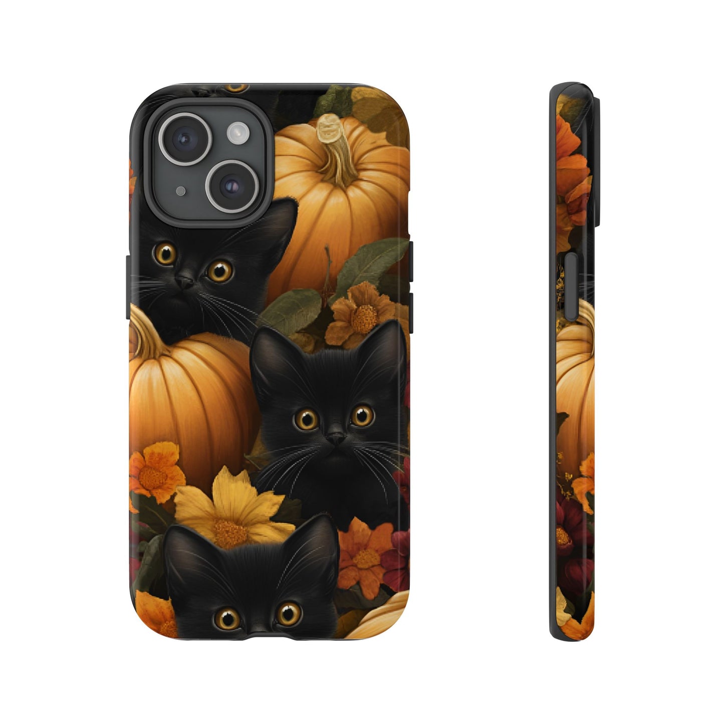 Black Cats and Pumpkins Phone Case - Cute Halloween Phone Cases for iPhone 16 15 14 13 12 11, Samsung Galaxy & Google Pixel