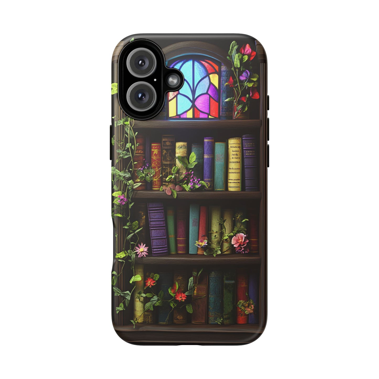 Bookshelf and Stained Glass Window Phone Case - Book Lover Phone Cases for iPhone 16 15 14 13 12 11, Samsung Galaxy & Google Pixel