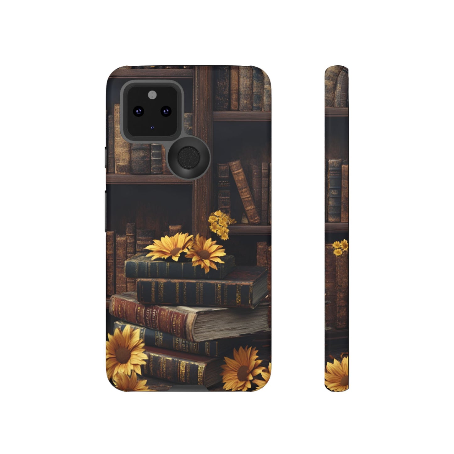 Vintage Books and Sunflowers Phone Case - Dark Academia Library Phone Cases for iPhone 16 15 14 13 12 11, Samsung Galaxy & Google Pixel