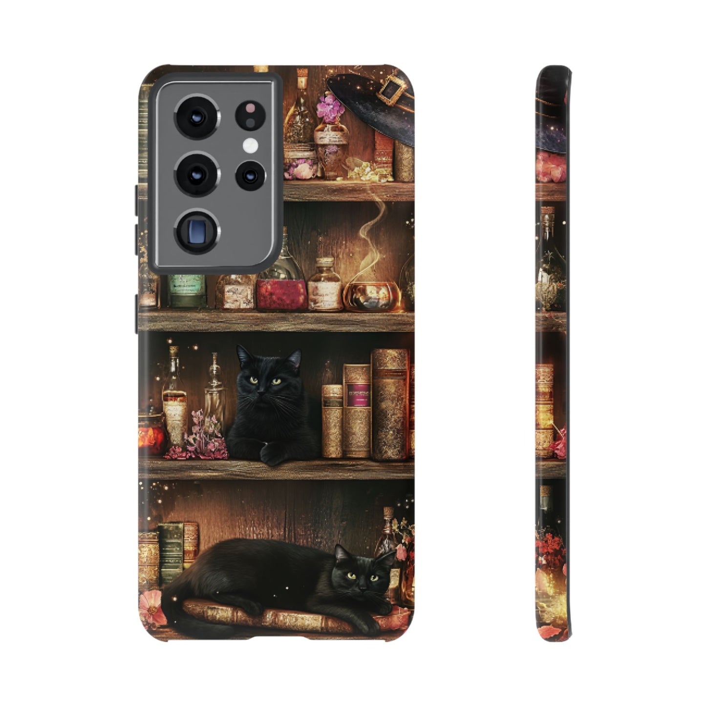 Witch Bookshelf Phone Case - Witchy Books Potions and Black Cats for iPhone 16 15 14 13 12 11, Samsung Galaxy & Google Pixel