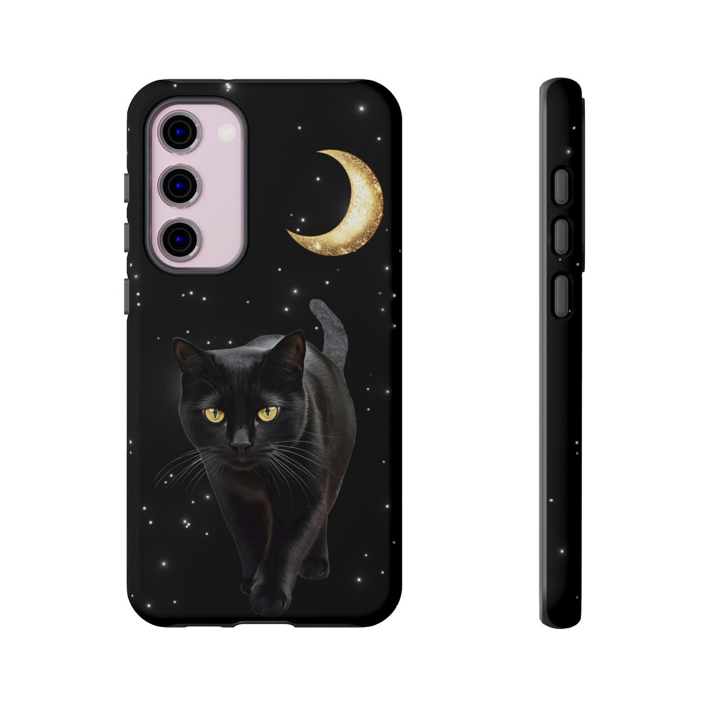 Black Cat and Moon Phone Case - Celestial Cat Lover Phone Cases for iPhone 16 15 14 13 12 11, Samsung Galaxy & Google Pixel