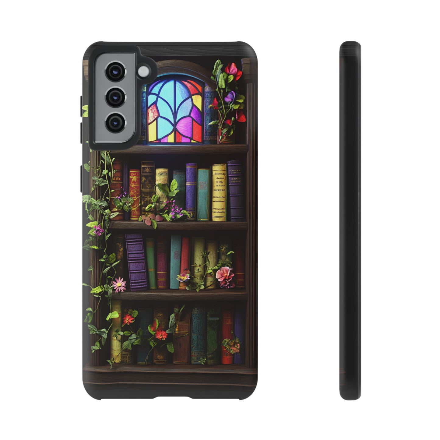 Bookshelf and Stained Glass Window Phone Case - Book Lover Phone Cases - iPhone 16 15 14 13 12 11, Samsung Galaxy & Google Pixel Phone Covers - Boo and Bewear