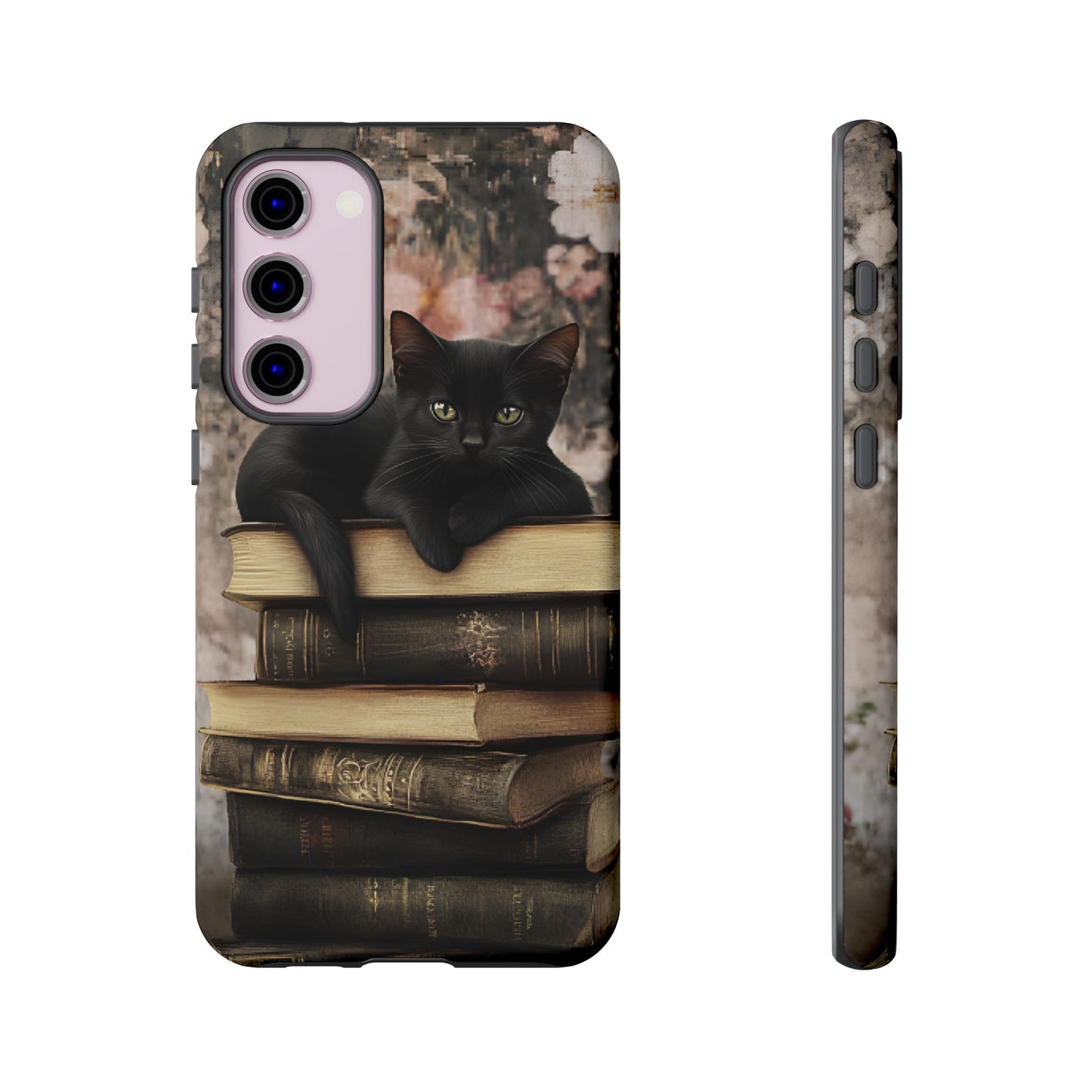 Black Cat and Books Phone Case - Vintage Dark Academia Library Phone Cases - iPhone 16 15 14 13 12 11, Samsung Galaxy & Google Pixel Phone Covers