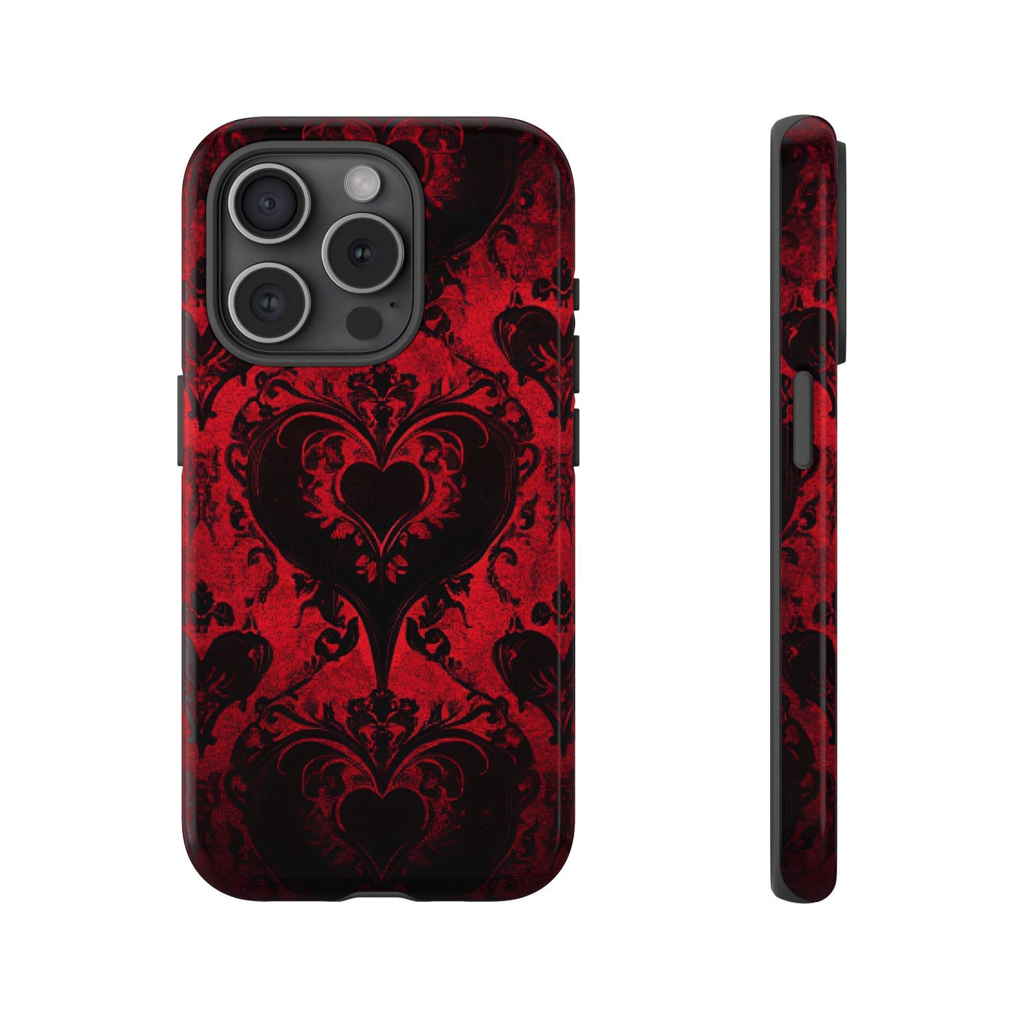 Gothic Dark Romance Phone Case - Black Hearts Phone Cover - iPhone 16 15 14 13 12 11, Samsung Galaxy & Google Pixel Phone Covers