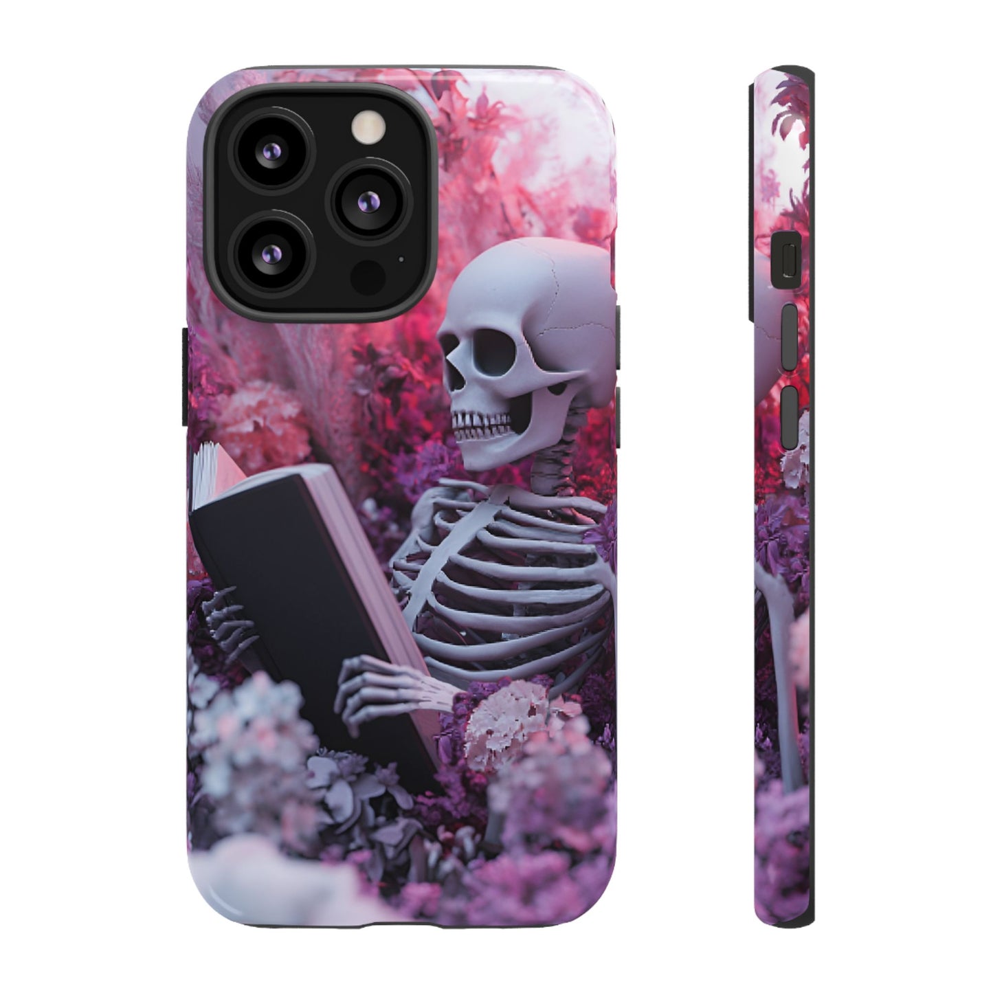 Bookish Skeleton Phone Case - Spooky Floral Halloween Phone Cases - Phone 16 15 14 13 12 11, Samsung Galaxy & Google Pixel Phone Covers