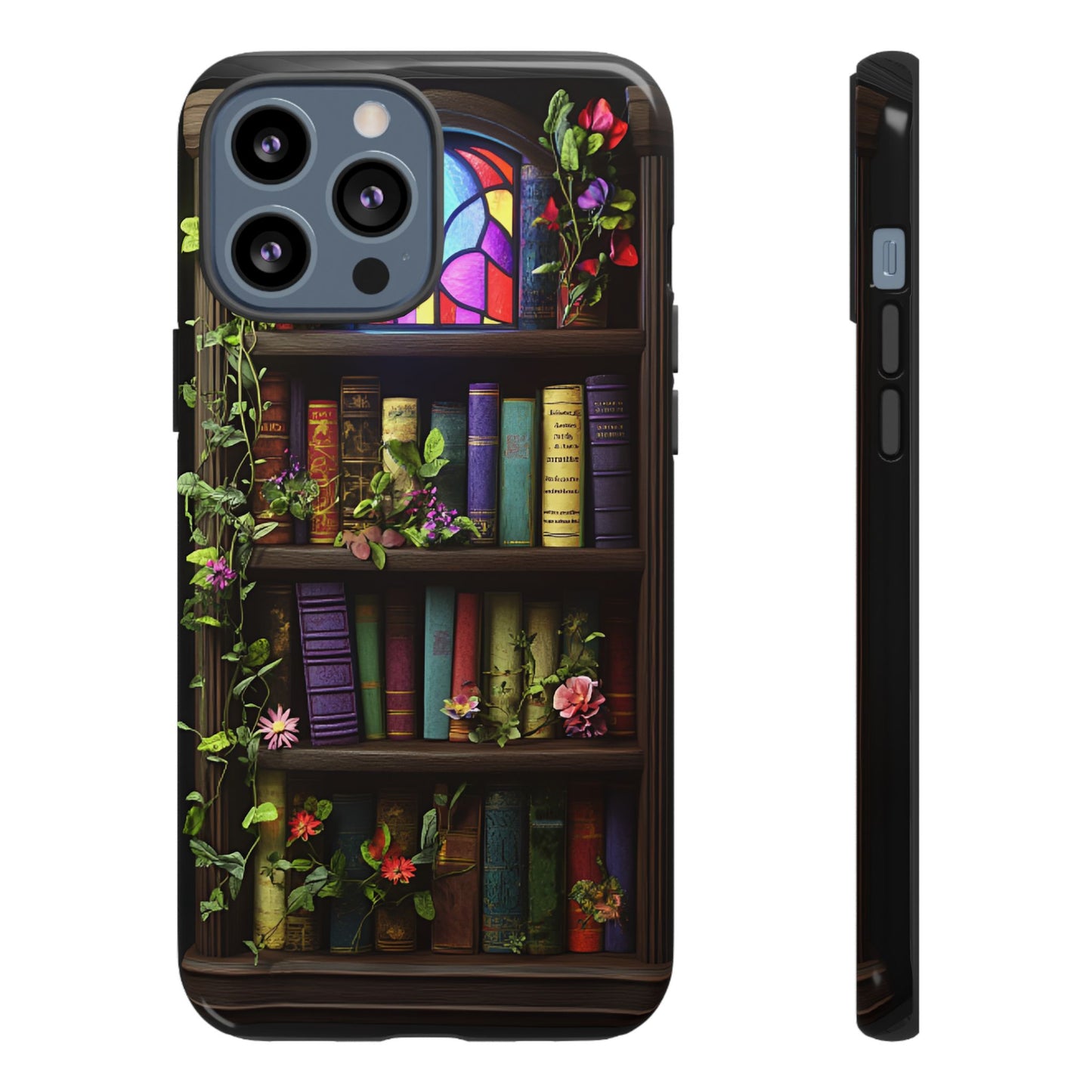 Bookshelf and Stained Glass Window Phone Case - Book Lover Phone Cases for iPhone 16 15 14 13 12 11, Samsung Galaxy & Google Pixel