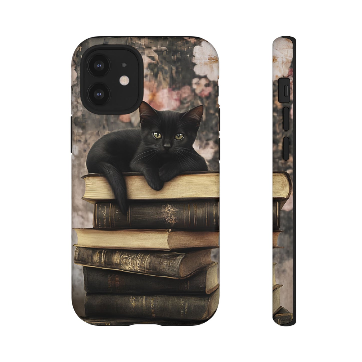 Black Cat and Books Phone Case - Vintage Dark Academia Library Phone Cases for iPhone 16 15 14 13 12 11, Samsung Galaxy & Google Pixel