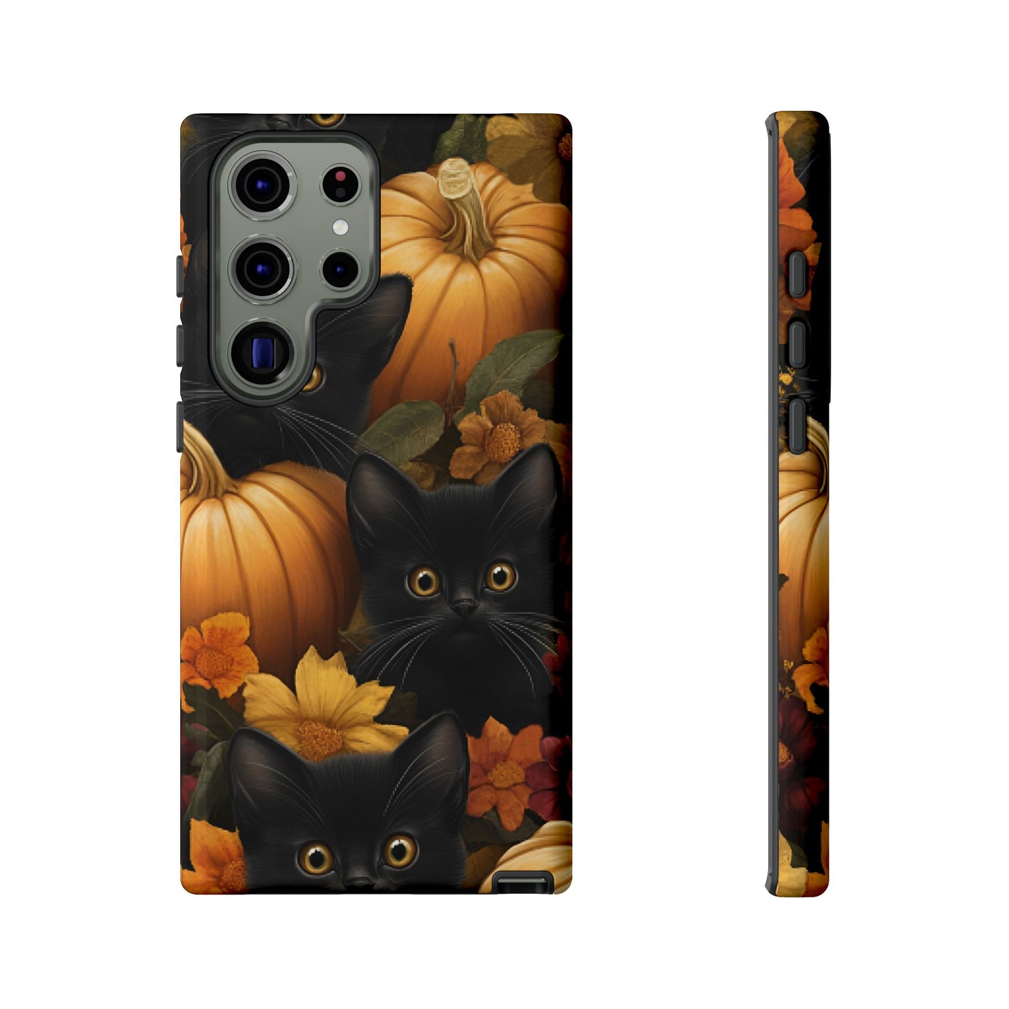 Black Cats and Pumpkins Phone Case - Cute Halloween Phone Cases for iPhone 16 15 14 13 12 11, Samsung Galaxy & Google Pixel