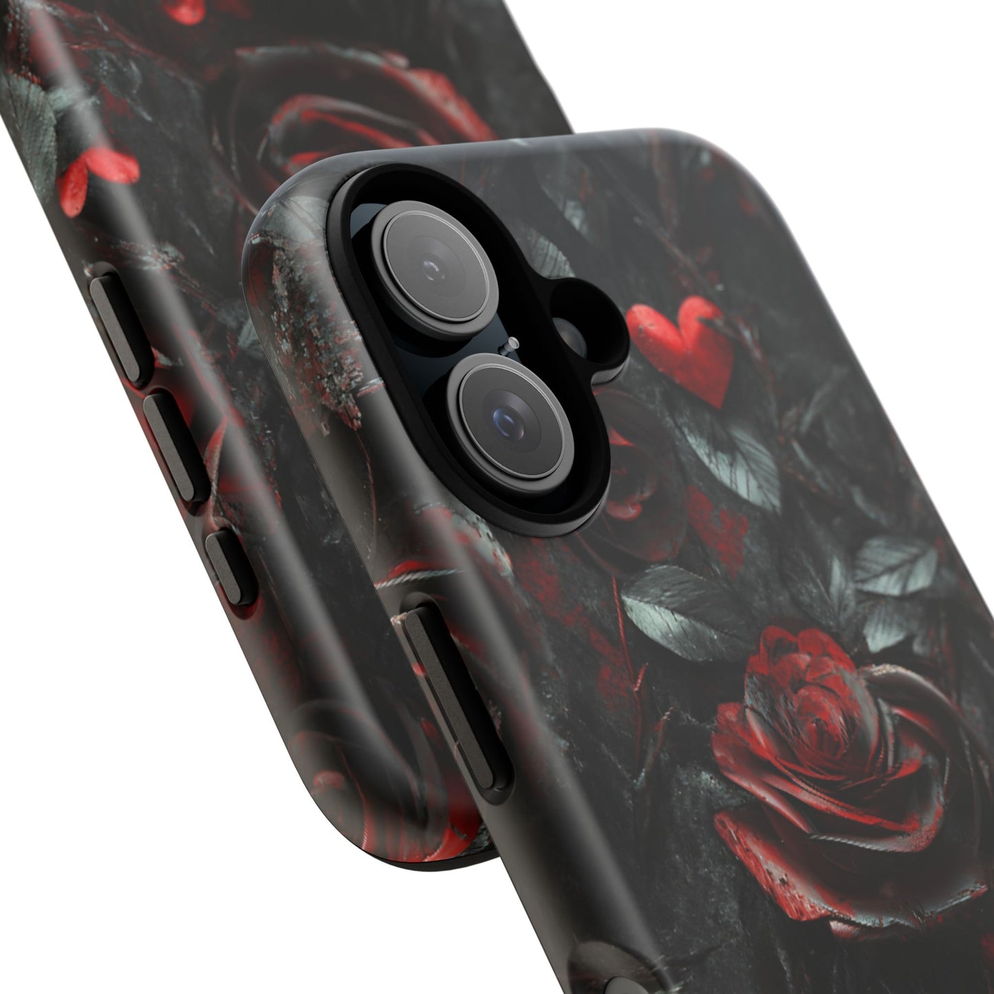 Gothic Valentine Phone Case - Dark Romance Roses and Hearts for iPhone 16 15 14 13 12 11, Samsung Galaxy & Google Pixel