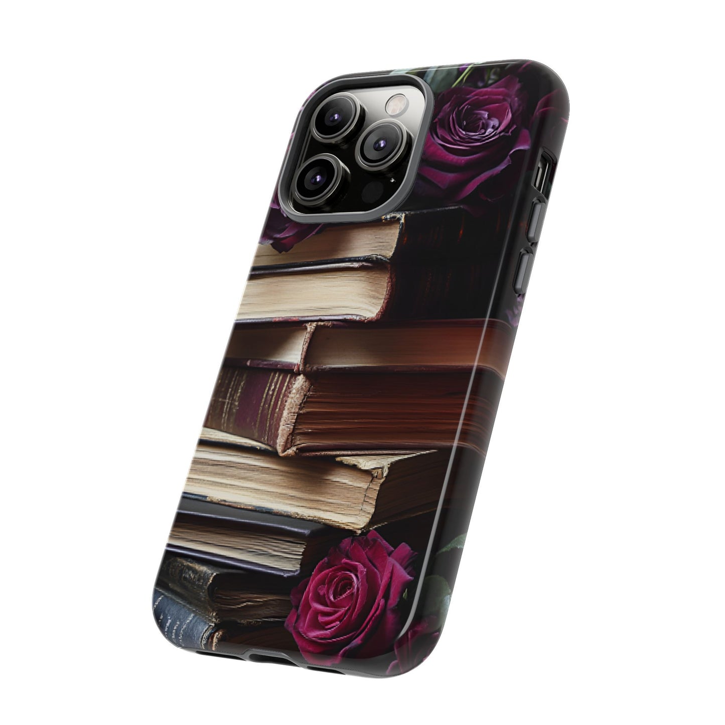 Books and Roses Phone Case - Bookish Dark Academia Phone Cover for iPhone 16 15 14 13 12 11, Samsung Galaxy & Google Pixel