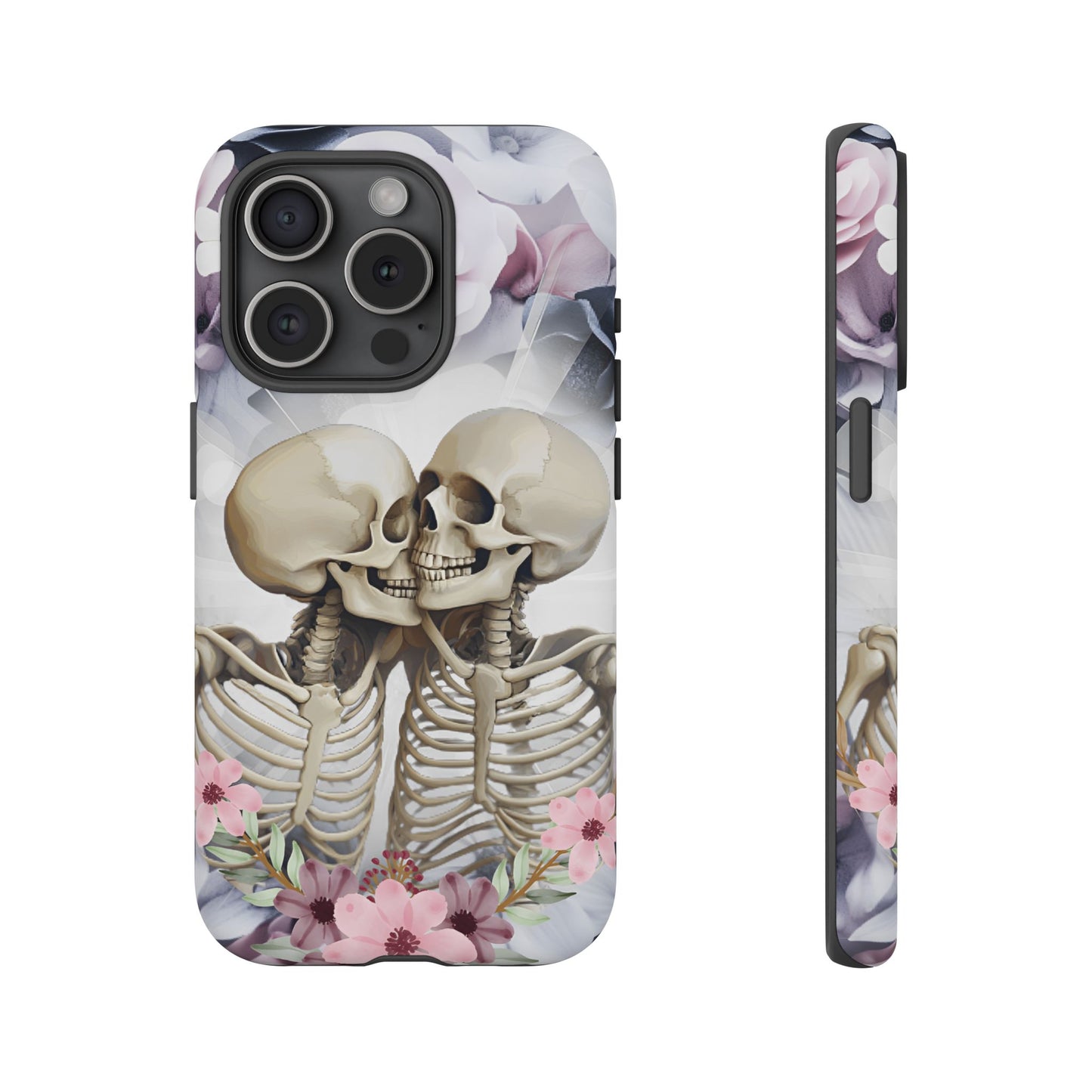 Skeleton Couple Phone Case - Floral Love Halloween Phone Cases for iPhone 16 15 14 13 12 11, Samsung Galaxy & Google Pixel