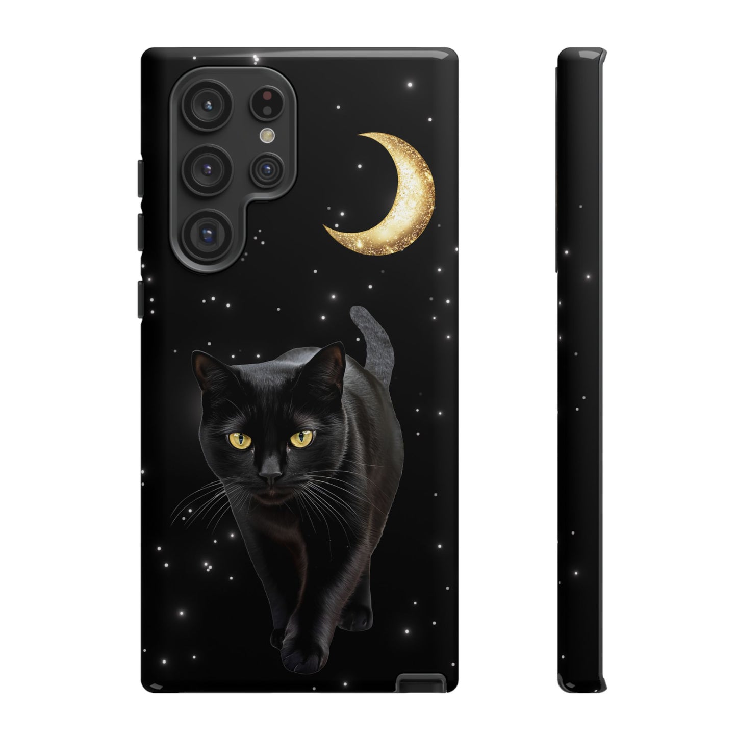 Black Cat and Moon Phone Case - Celestial Cat Lover Phone Cases for iPhone 16 15 14 13 12 11, Samsung Galaxy & Google Pixel