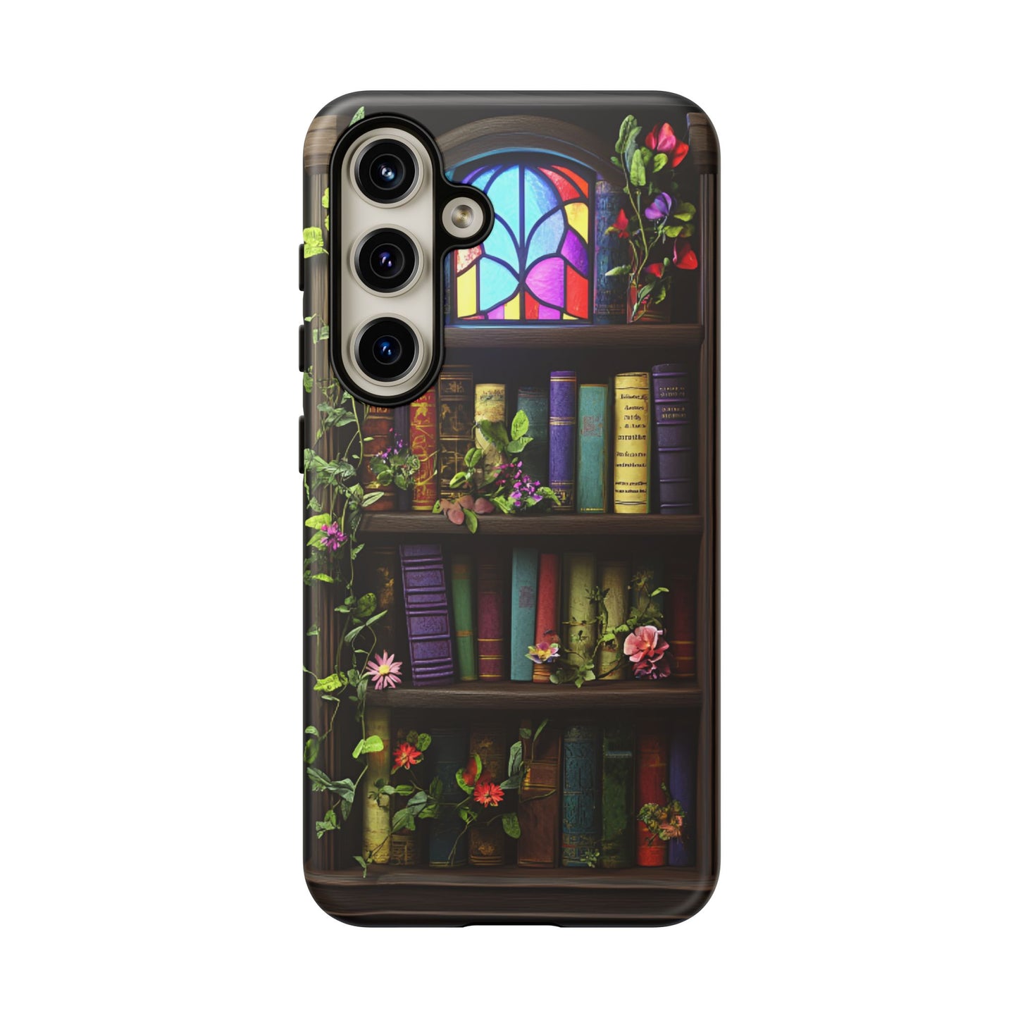 Bookshelf and Stained Glass Window Phone Case - Book Lover Phone Cases for iPhone 16 15 14 13 12 11, Samsung Galaxy & Google Pixel