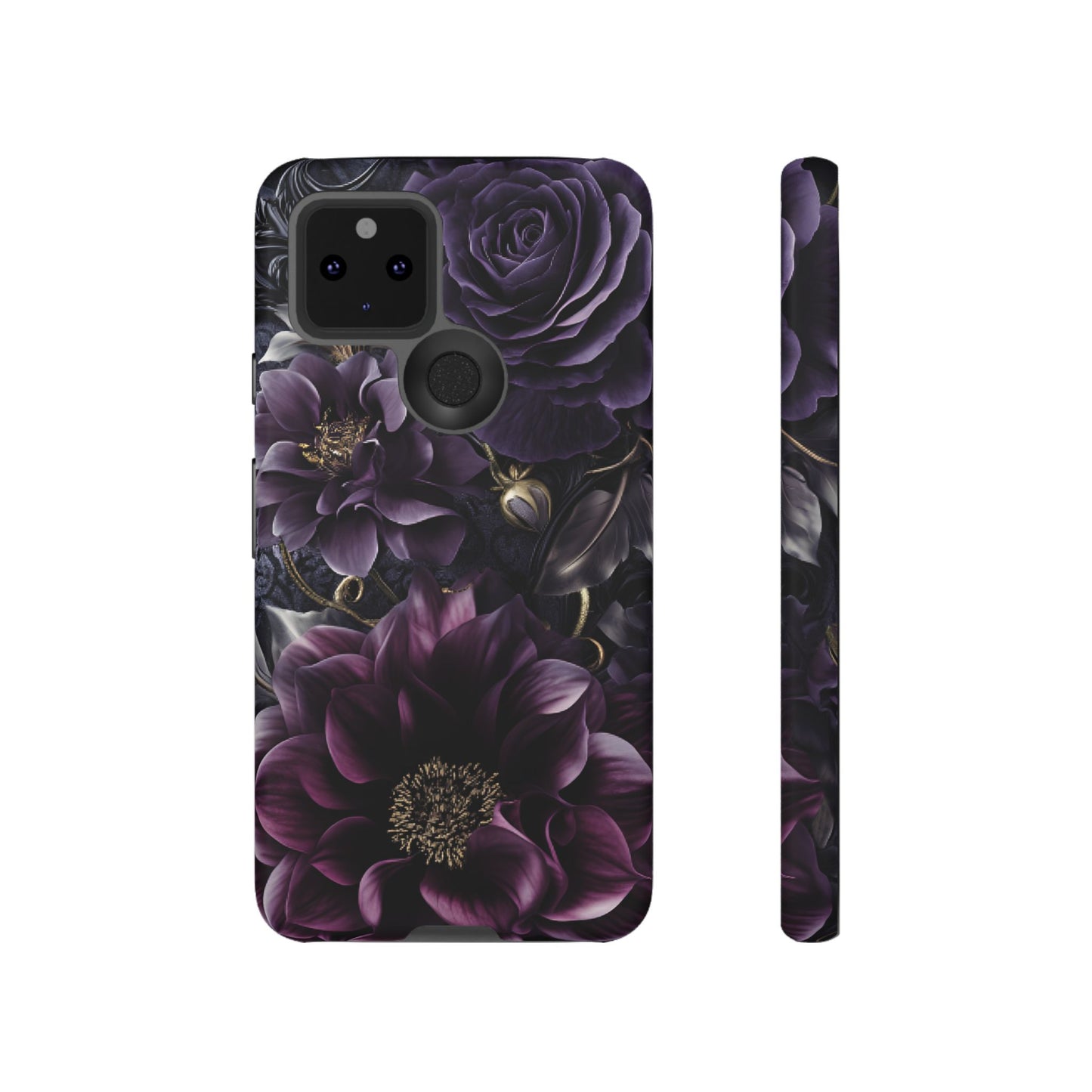 Gothic Dark Floral Phone Case - Aesthetic Purple and Gold Flowers for iPhone 16 15 14 13 12 11, Samsung Galaxy & Google Pixel