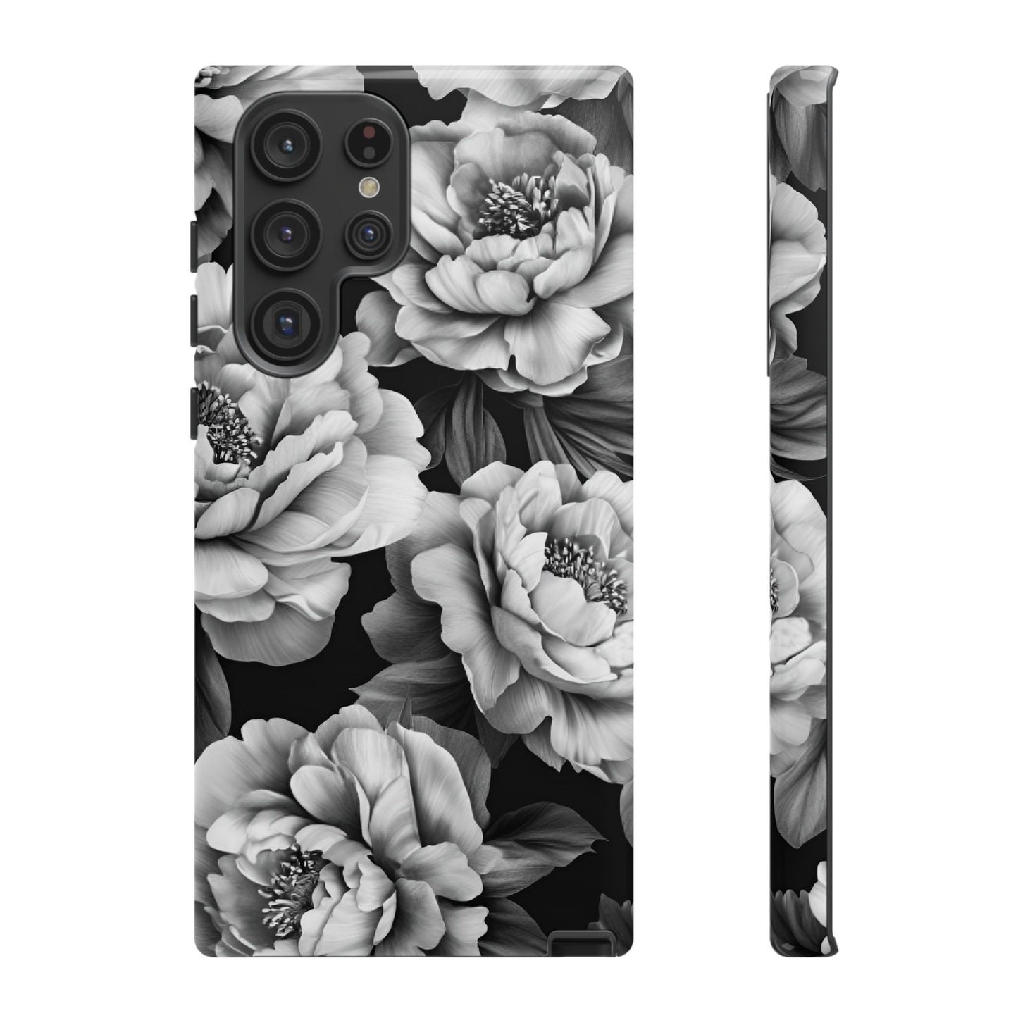 Black and White Peony Flower Phone Case - Aesthetic Dark Floral Phone Cases for iPhone 16 15 14 13 12 11, Samsung Galaxy & Google Pixel