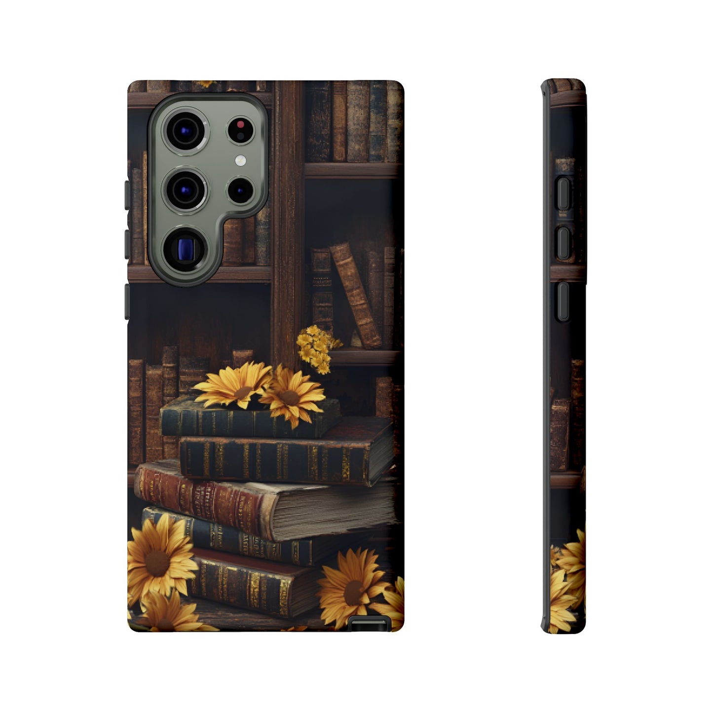 Vintage Books and Sunflowers Phone Case - Dark Academia Library Phone Cases - iPhone 16 15 14 13 12 11, Samsung Galaxy & Google Pixel Phone Covers