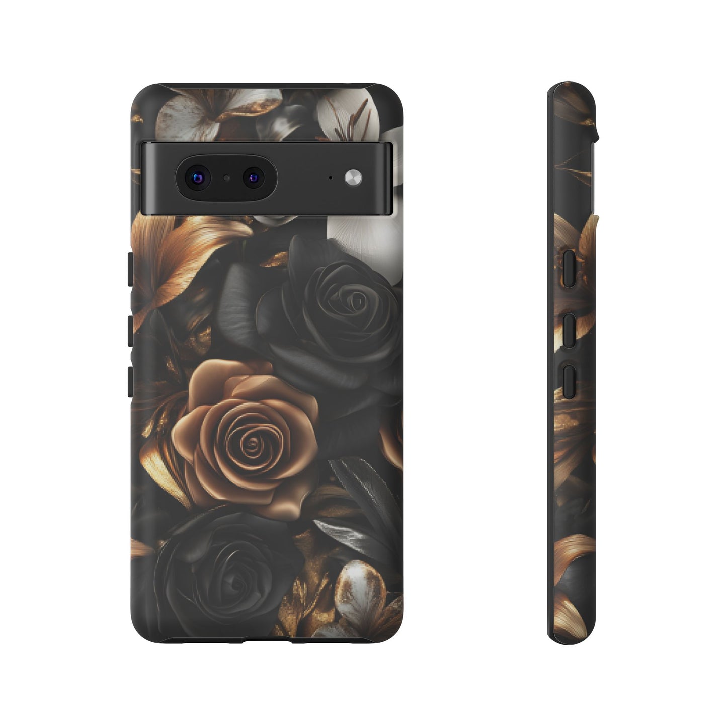 Floral Phone Case - Black and Gold Roses - iPhone 16 15 14 13 12 11, Samsung Galaxy & Google Pixel Phone Covers