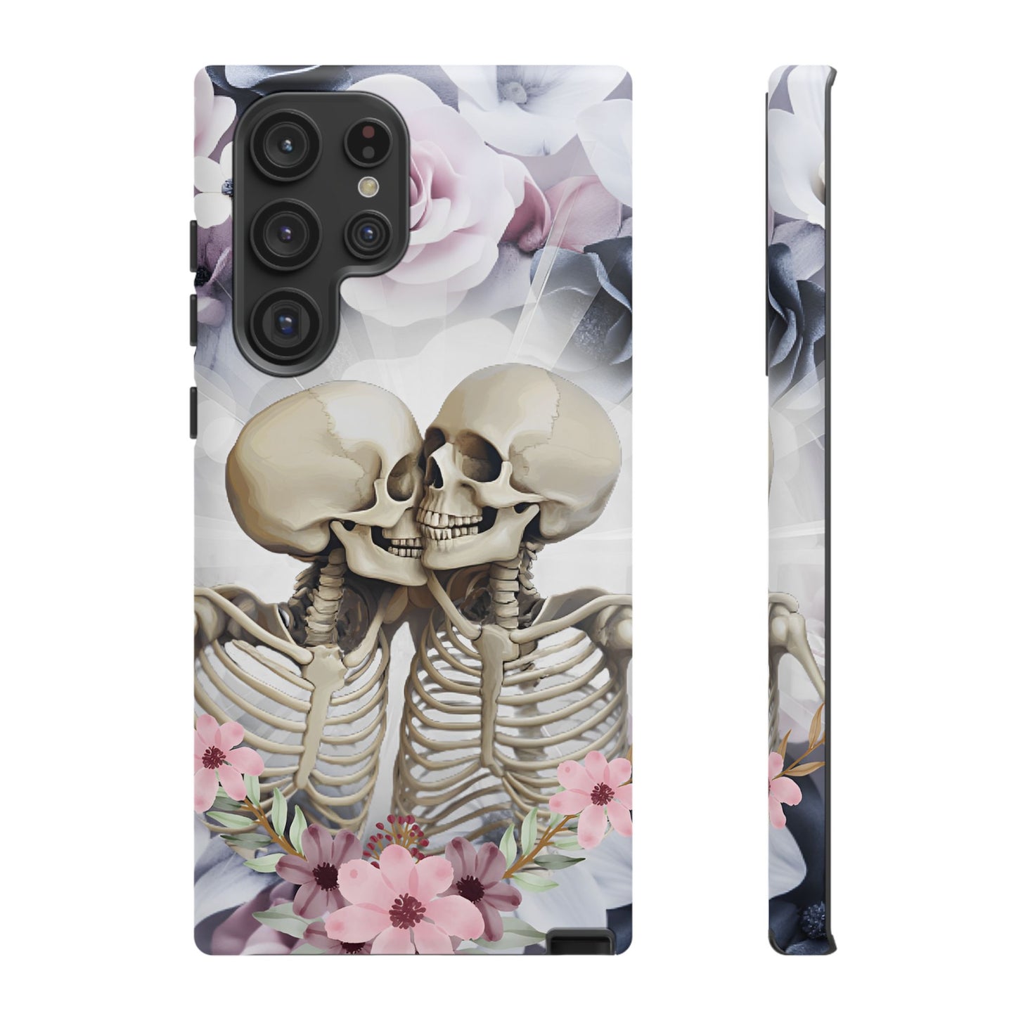 Skeleton Couple Phone Case - Floral Love Halloween Phone Cases for iPhone 16 15 14 13 12 11, Samsung Galaxy & Google Pixel