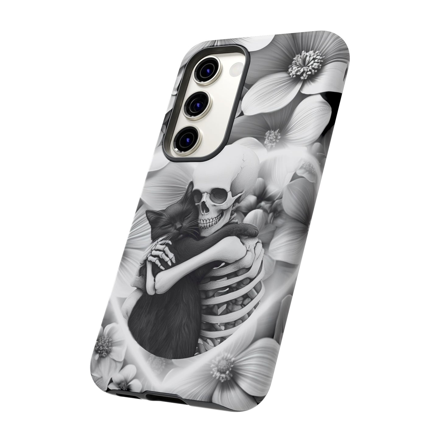 Skeleton & Black Cat Phone Case - Aesthetic Cat Lover Phone Cases for iPhone 16 15 14 13 12 11, Samsung Galaxy & Google Pixel