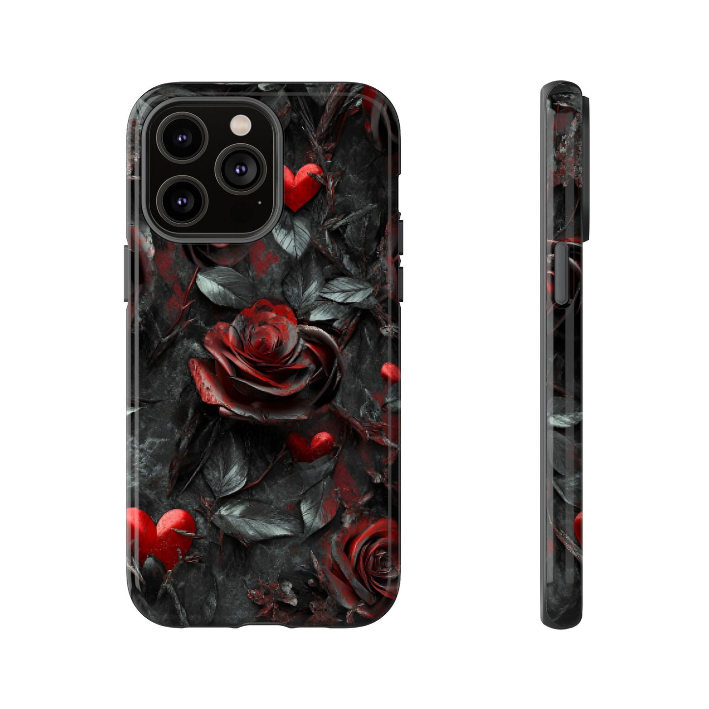 Gothic Valentine Phone Case - Dark Romance Roses and Hearts - iPhone 16 15 14 13 12 11, Samsung Galaxy & Google Pixel Phone Covers