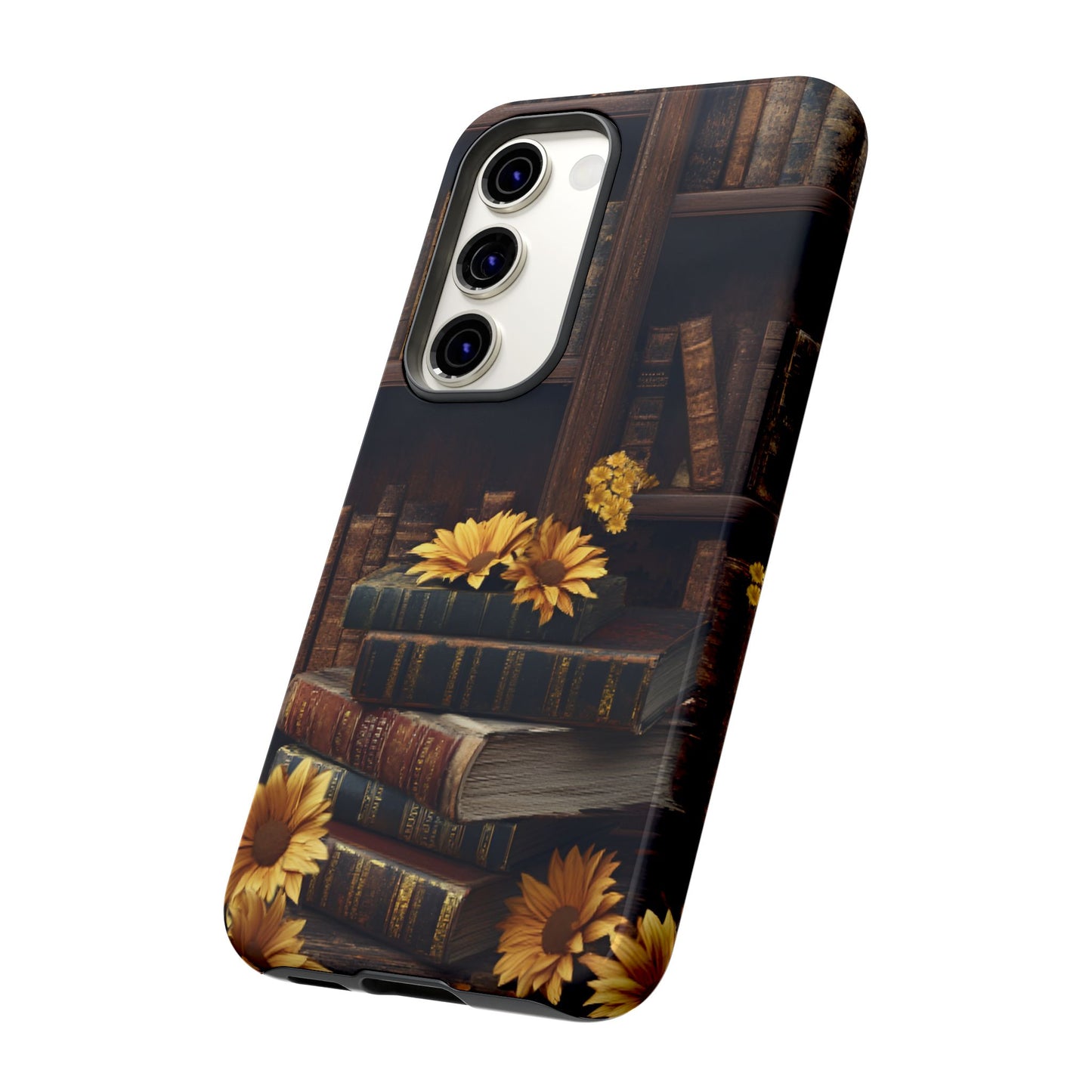 Vintage Books and Sunflowers Phone Case - Dark Academia Library Phone Cases - iPhone 16 15 14 13 12 11, Samsung Galaxy & Google Pixel Phone Covers